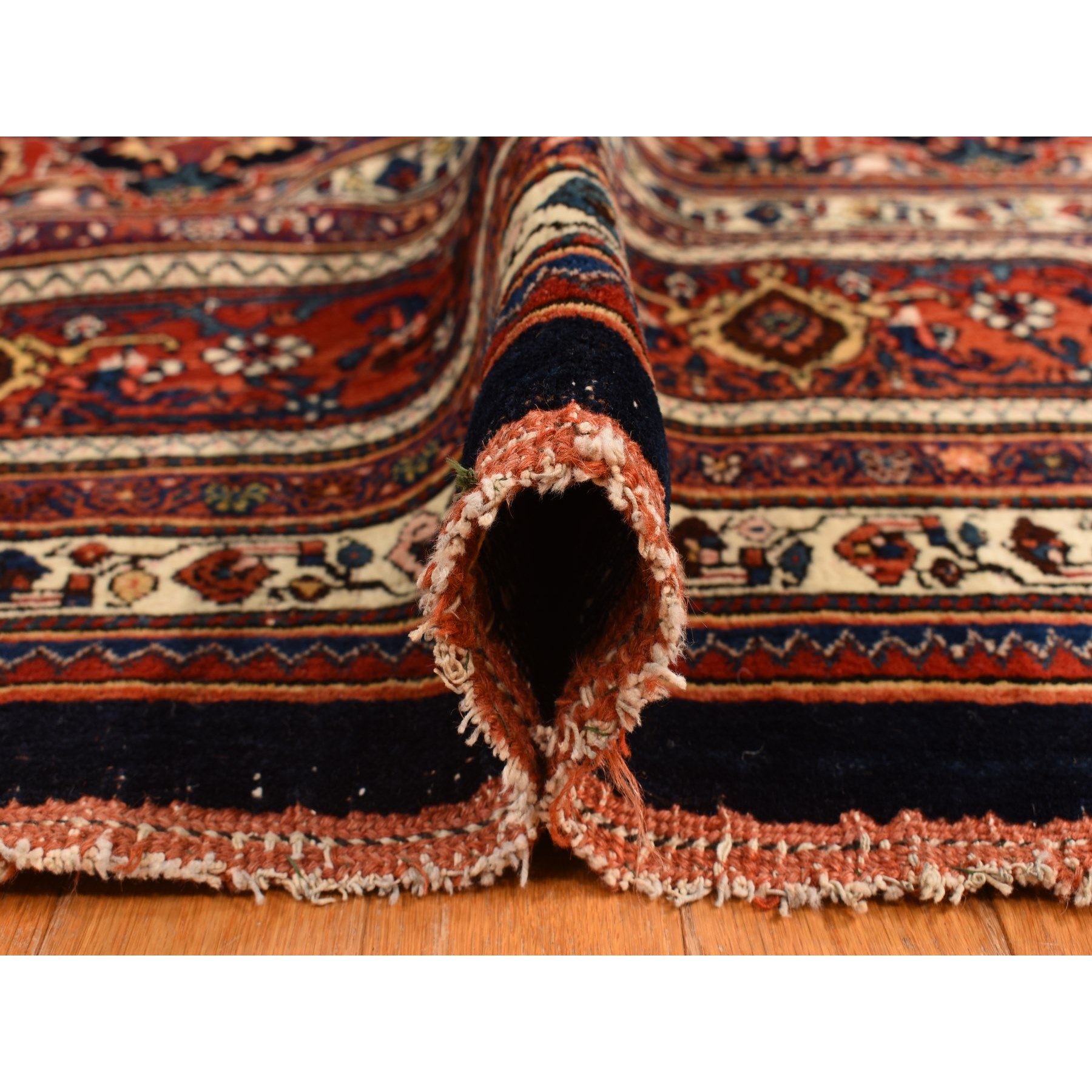 12'6"x20'1" Midnight Blue, Antique Persian Bijar, Densley Woven with Fine Wool, Good Condition, Repetitive All Over Tribal Guls Design, Hand Knotted, Oversized, Oriental Rug Sh78272