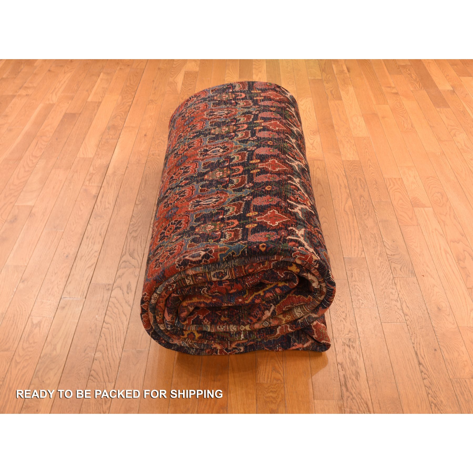 12'6"x20'1" Midnight Blue, Antique Persian Bijar, Densley Woven with Fine Wool, Good Condition, Repetitive All Over Tribal Guls Design, Hand Knotted, Oversized, Oriental Rug Sh78272