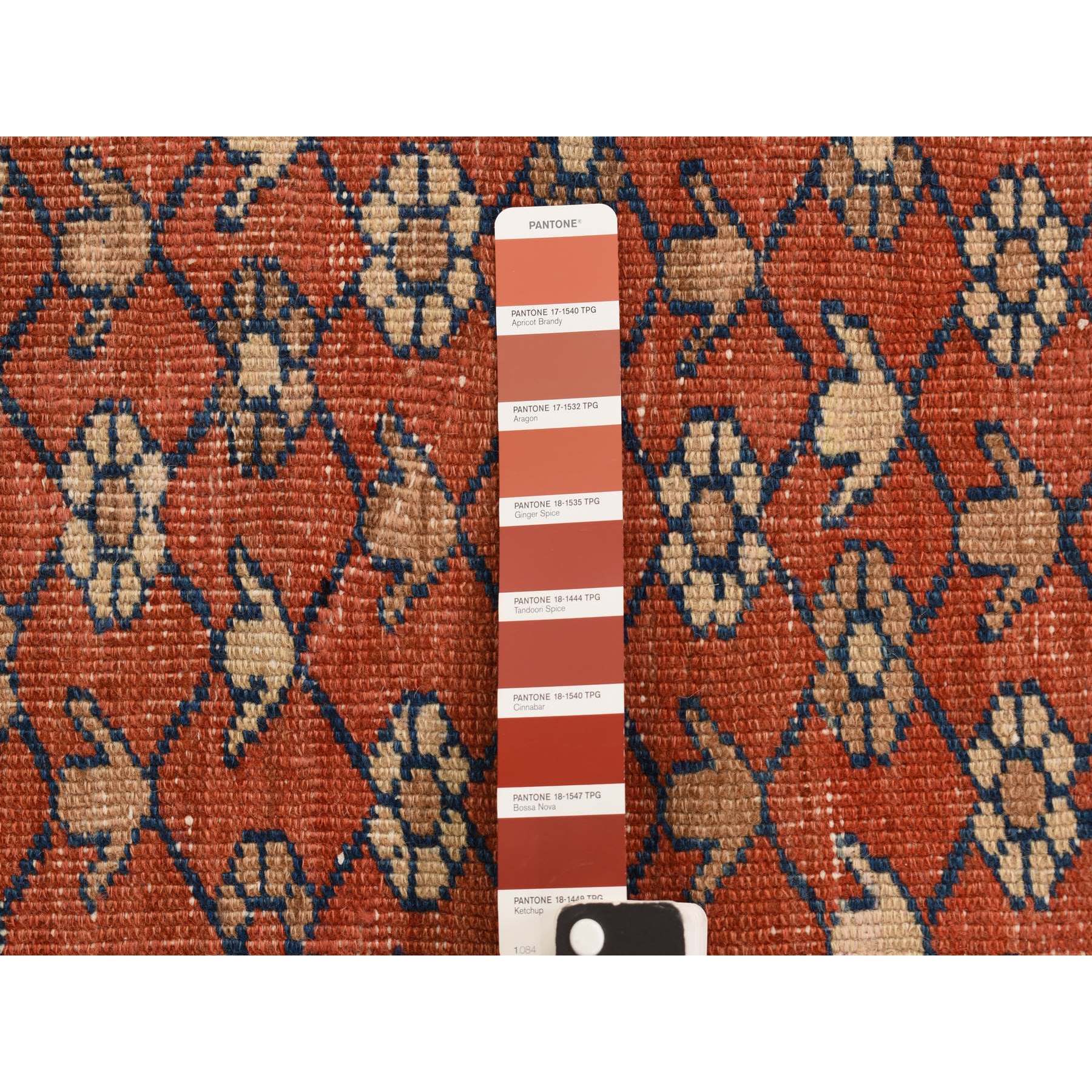12'6"x19'6" Dark Coral, Antique Persian Bakshaish with Geometric Anchored Medallion Design, Even Wear, Clean, Good Condition, Sides and Ends Secured, 100% Wool, Hand Knotted, XL Long and Narrow, Oriental Rug Sh78276
