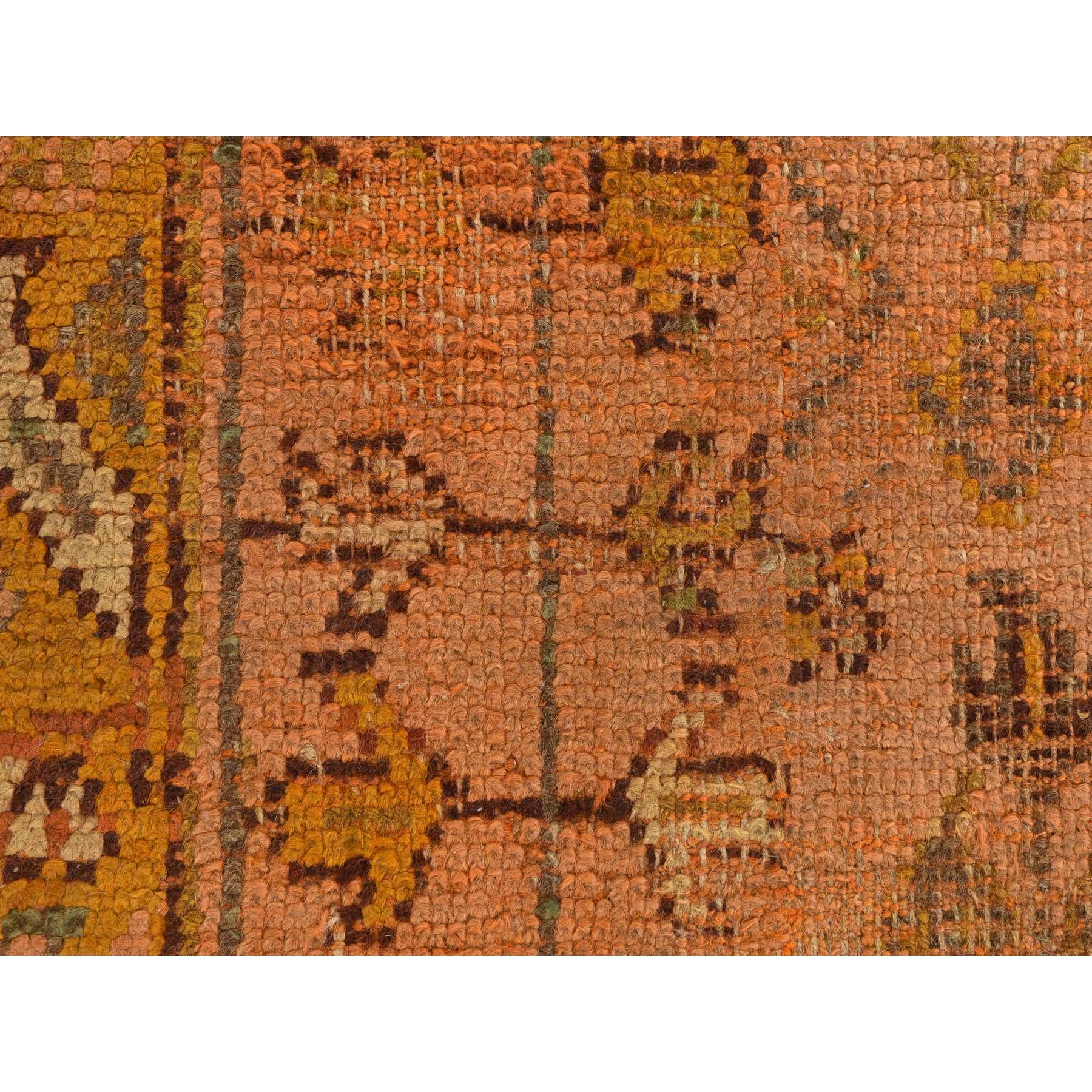 2'1"x8'3" Coral Color, Antique Turkish Oushak, Clean, Even Wear, Wool Weft, 100% Wool, Hand Knotted, Runner, Oriental Rug Sh78285