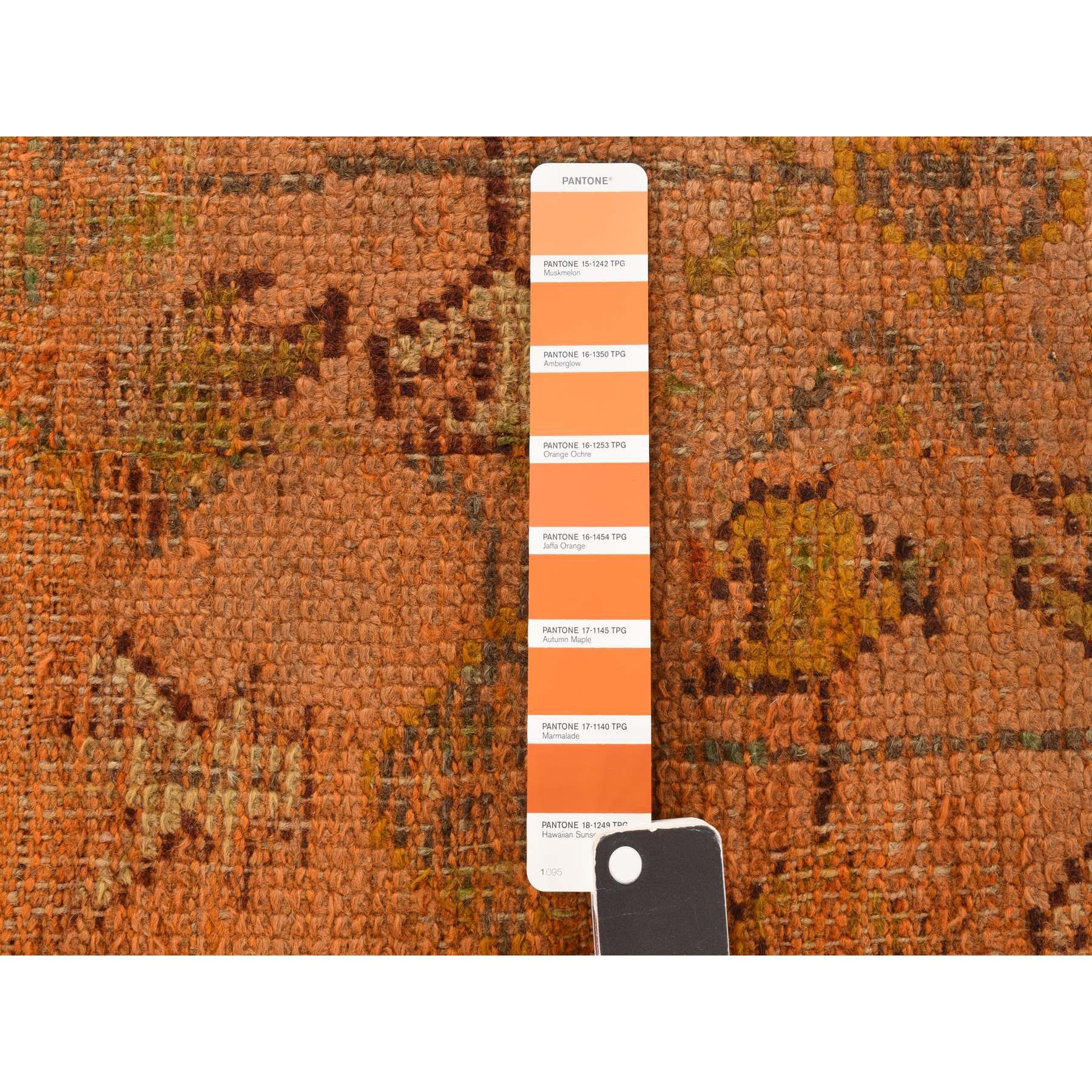 2'1"x8'3" Coral Color, Antique Turkish Oushak, Clean, Even Wear, Wool Weft, 100% Wool, Hand Knotted, Runner, Oriental Rug Sh78285