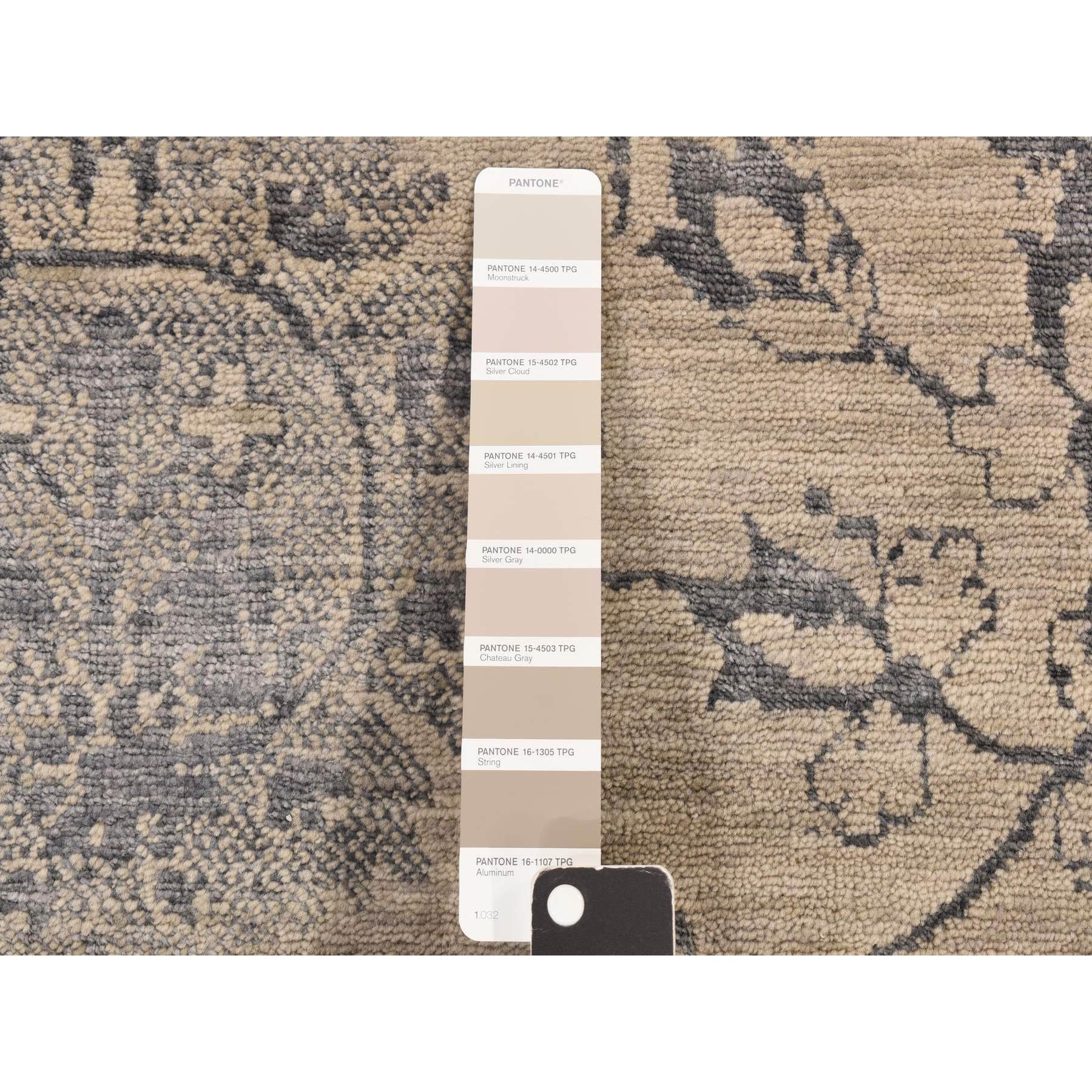 9'1"x12' Tan Color, Broken and Erased Persian Design, Wool and Silk, Transitional, Hand Knotted, Oriental Rug Sh78288