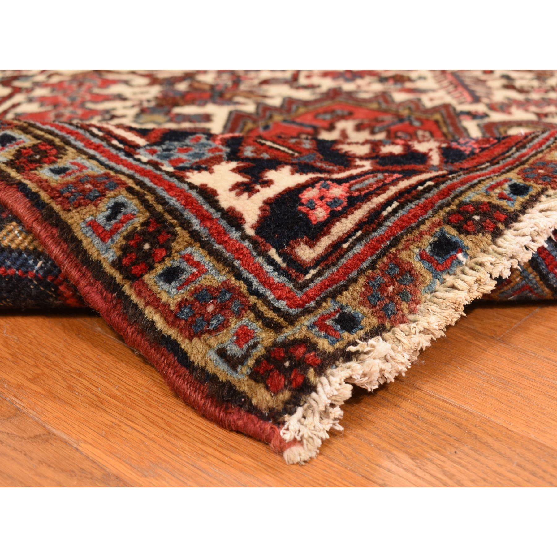 11'x13' Crimson Red, Semi Antique, Persian Heriz, Full Pile, Clean, Soft and in Very Good Condition, 100% Wool, Hand Knotted, Squarish, Oriental Rug Sh78290