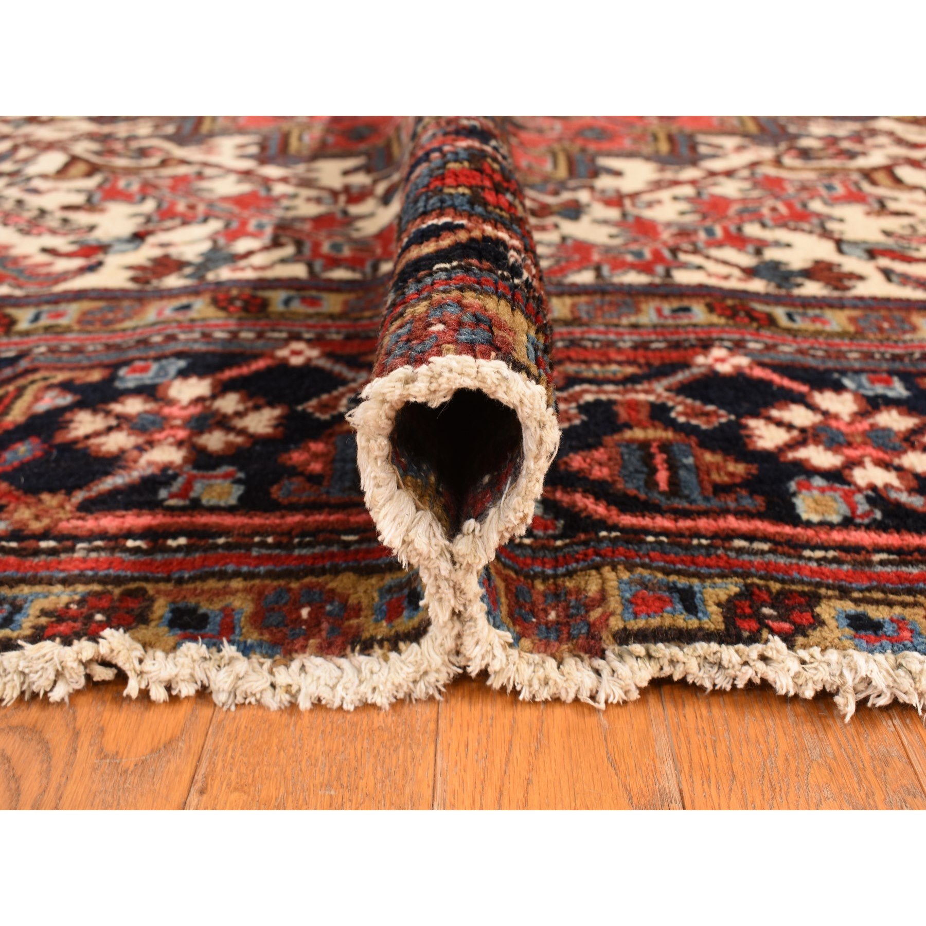 11'x13' Crimson Red, Semi Antique, Persian Heriz, Full Pile, Clean, Soft and in Very Good Condition, 100% Wool, Hand Knotted, Squarish, Oriental Rug Sh78290