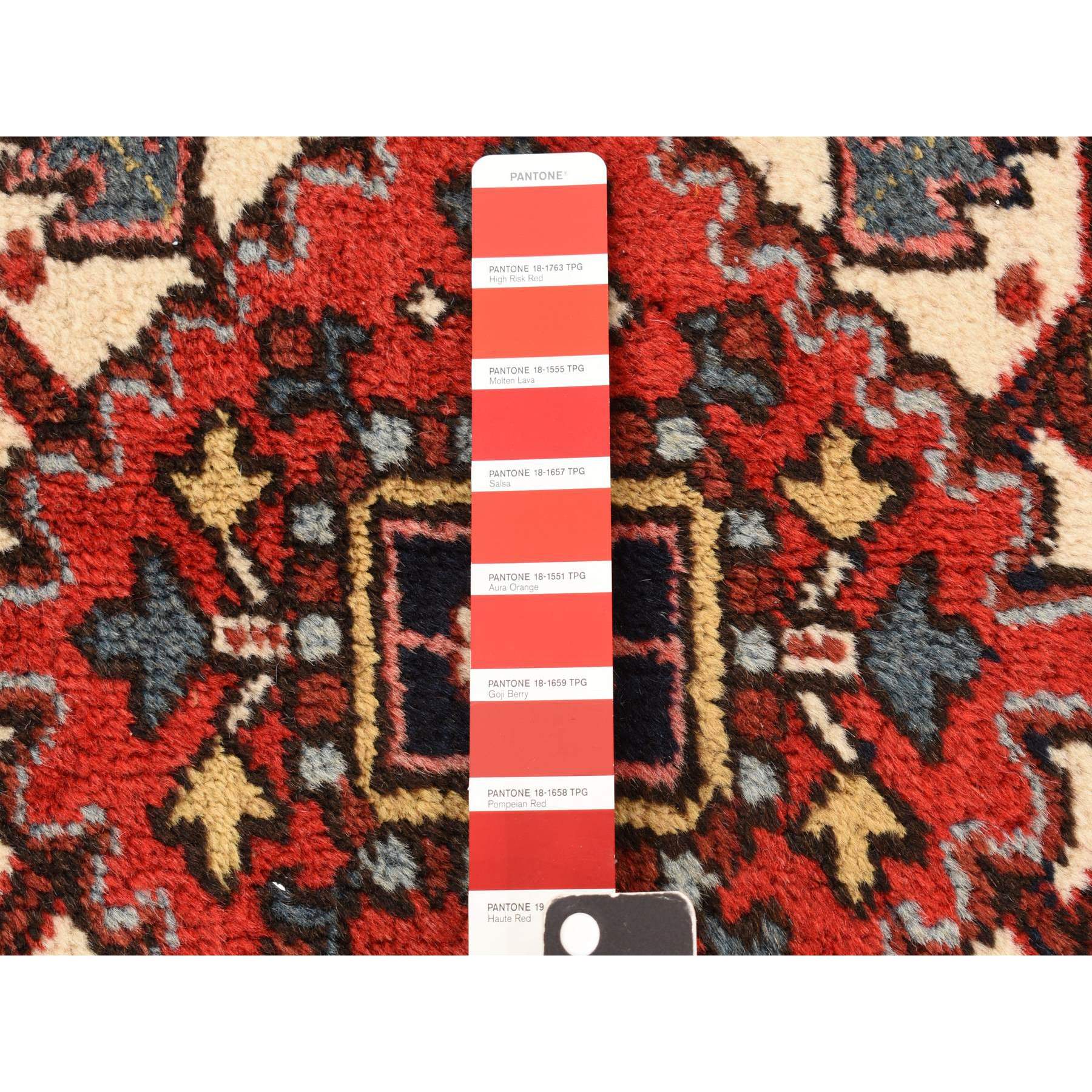 11'x13' Crimson Red, Semi Antique, Persian Heriz, Full Pile, Clean, Soft and in Very Good Condition, 100% Wool, Hand Knotted, Squarish, Oriental Rug Sh78290