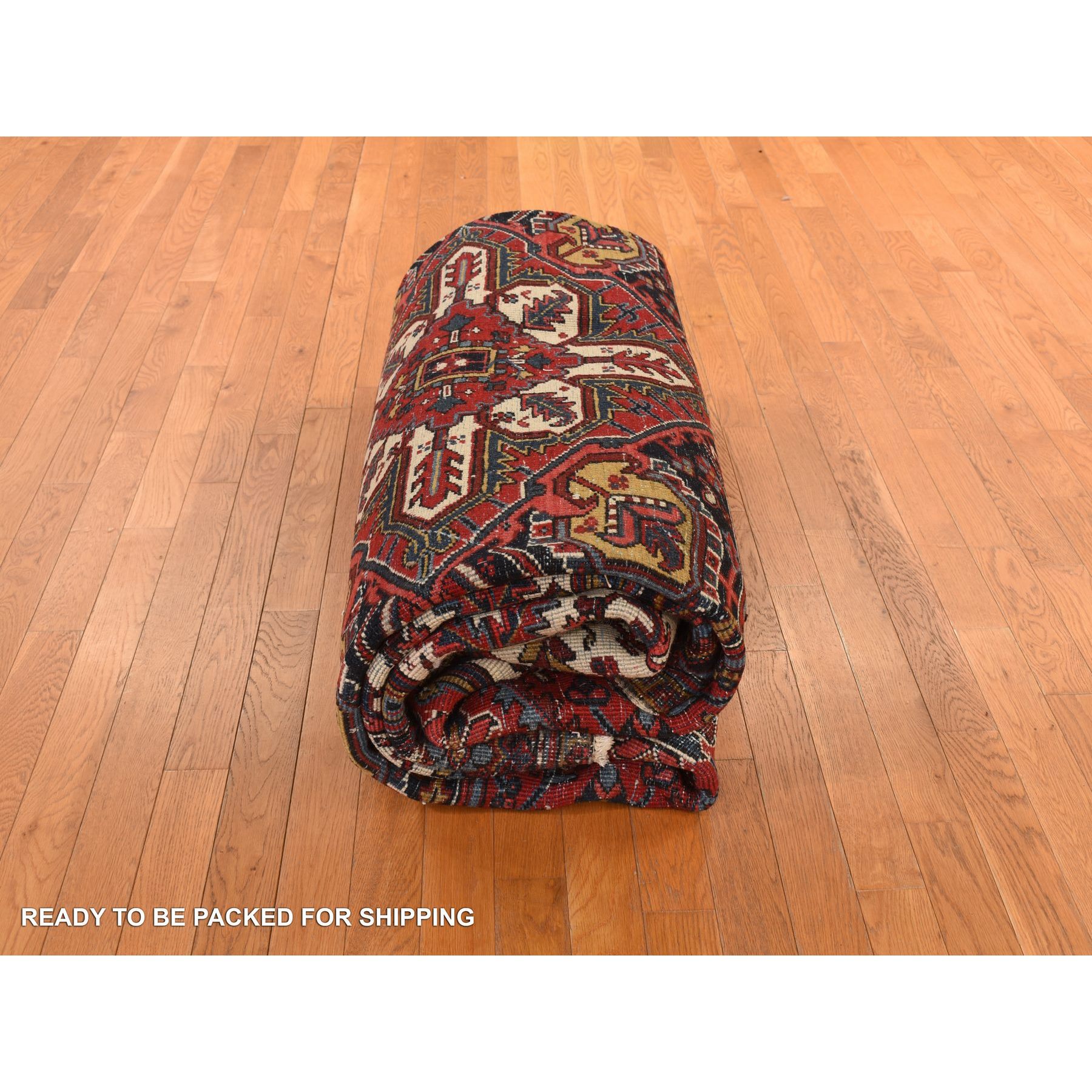 11'x13' Crimson Red, Semi Antique, Persian Heriz, Full Pile, Clean, Soft and in Very Good Condition, 100% Wool, Hand Knotted, Squarish, Oriental Rug Sh78290