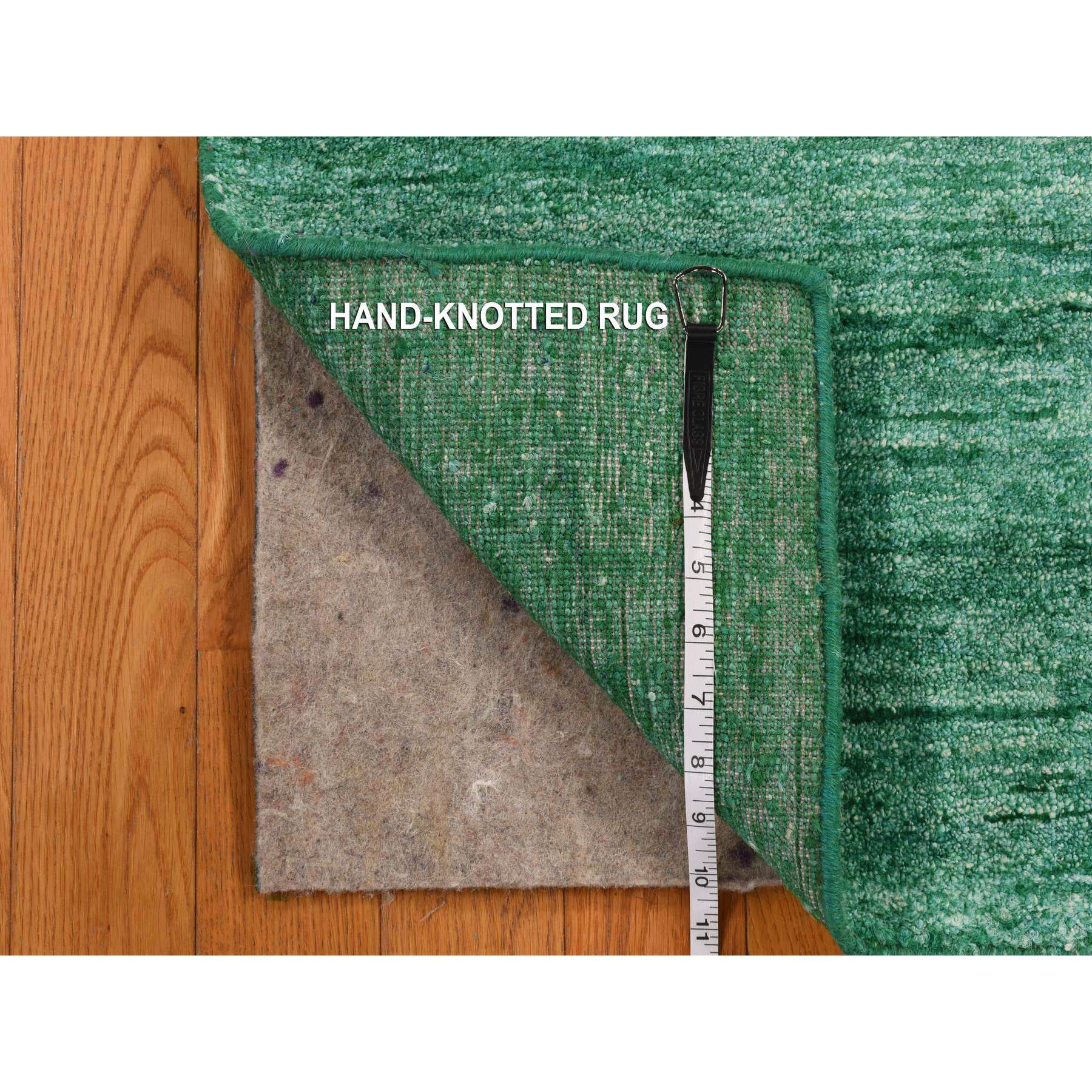 2'x3'1" Spruce Green, Plain Solid Design, Sample, Strike Off, Pure Sari Silk, Hand Knotted, Mat, Oriental Rug Sh78294