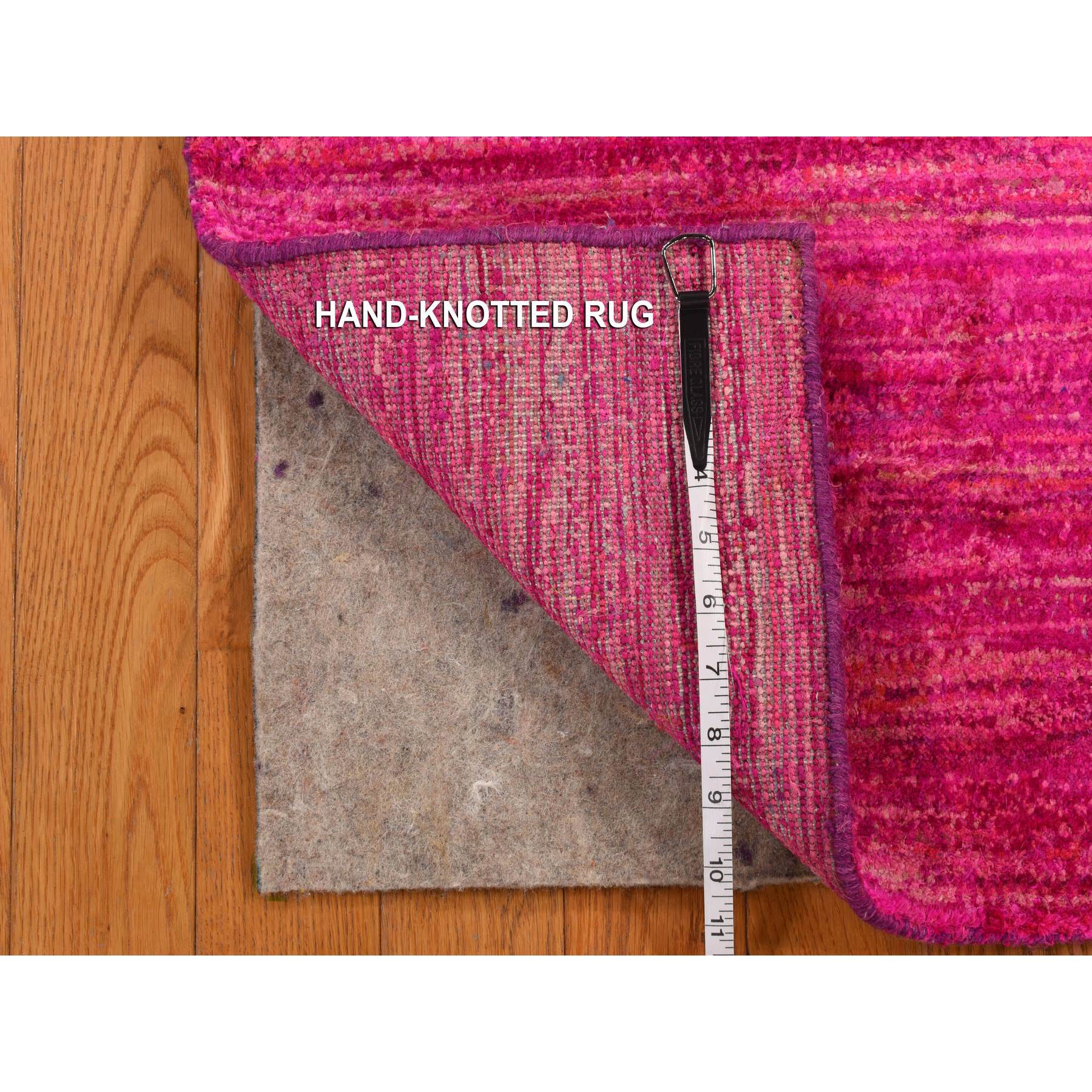 2'1"x3'1" Bright Pink, Plain Solid Design, Pure Sari Silk, Hand Knotted, Sample, Strike Off, Mat, Oriental Rug Sh78299