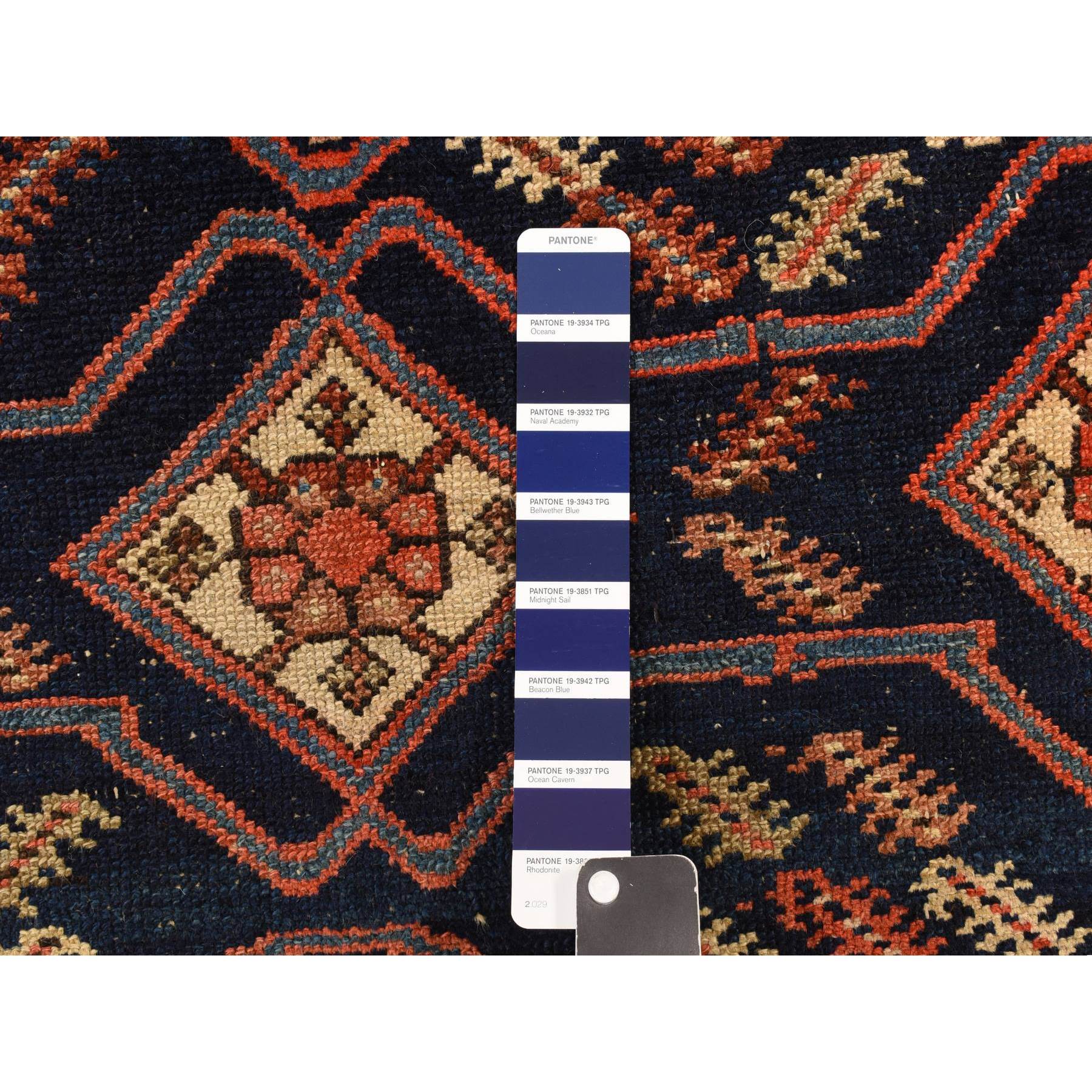 4'6"x6'7" Midnight Blue with a Mix of Red, Antique North West Persian with Double Medallion Design, Geometric Design, Clean and in Excellent Condition, 100% Wool, Hand Knotted, Oriental Rug Sh78302
