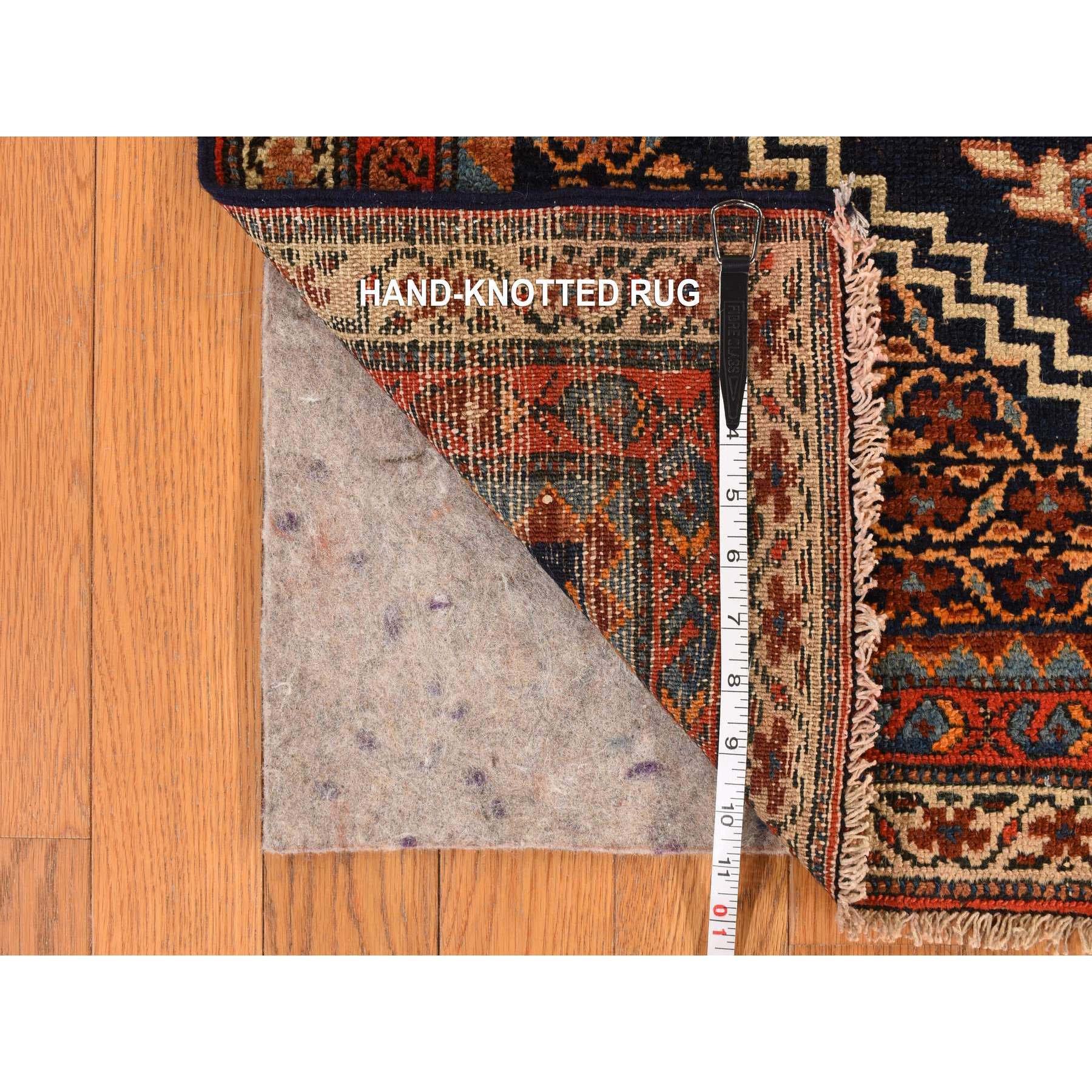 4'6"x6'7" Midnight Blue with a Mix of Red, Antique North West Persian with Double Medallion Design, Geometric Design, Clean and in Excellent Condition, 100% Wool, Hand Knotted, Oriental Rug Sh78302