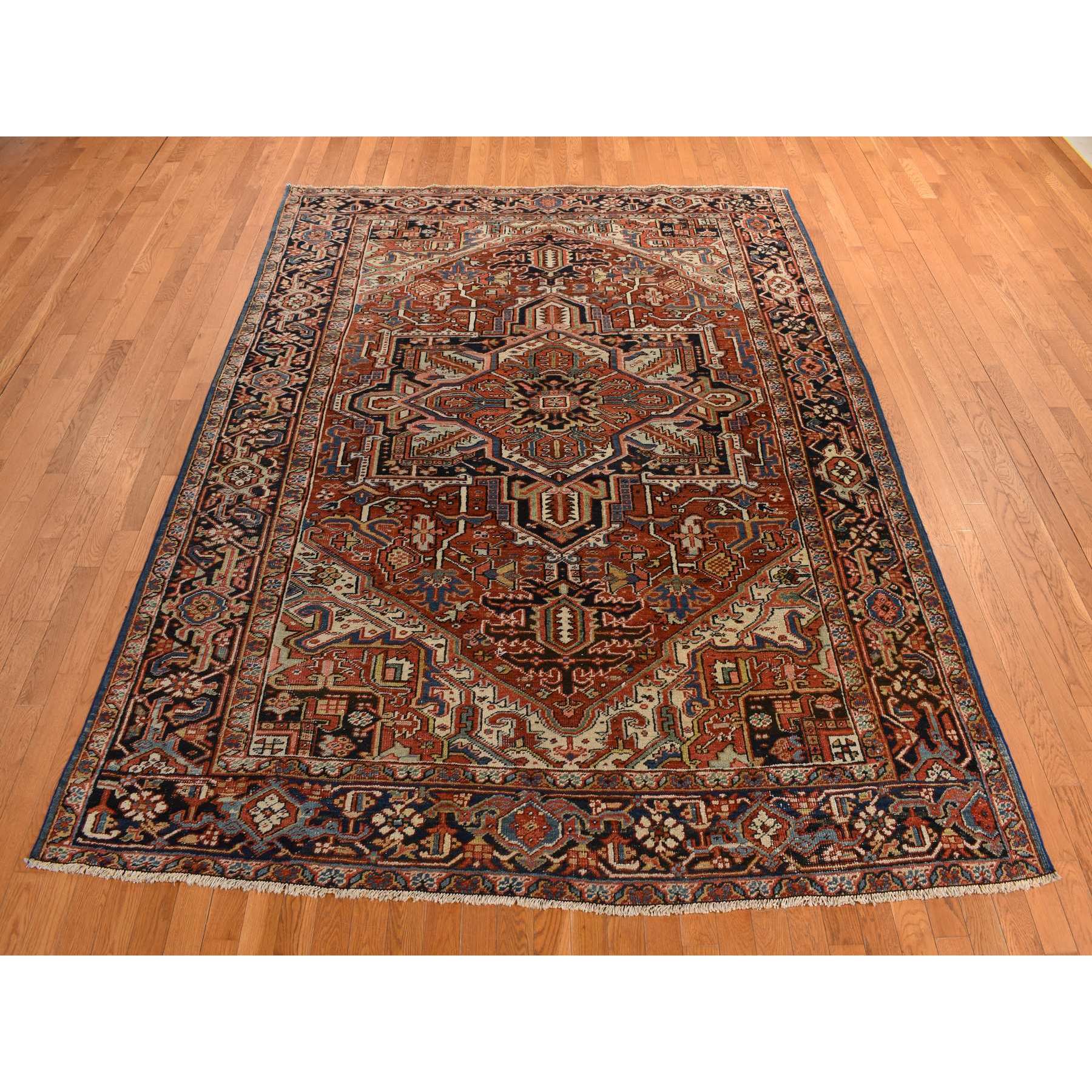 8'1"x10'4" Brick Red, Antique Persian Heriz, Clean and in Very Good Condition, 100% Wool, Hand Knotted, Oriental Rug Sh78303