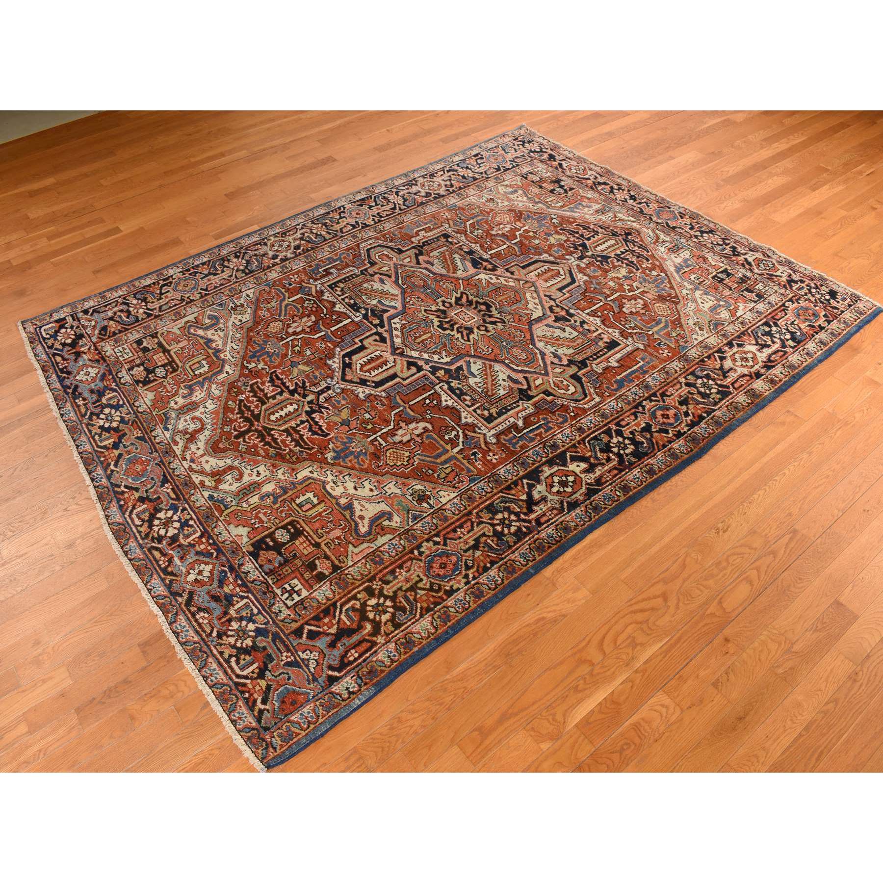 8'1"x10'4" Brick Red, Antique Persian Heriz, Clean and in Very Good Condition, 100% Wool, Hand Knotted, Oriental Rug Sh78303