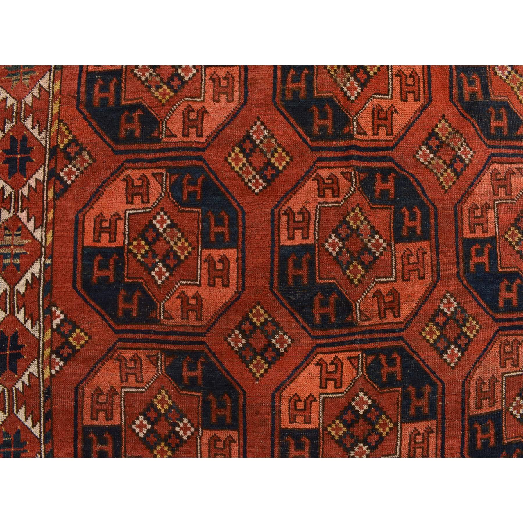 6'3"x13'3" Rust Red, Antique Afghan Ersari with Elephant Feet Design, Clean, Low Even Pile, Gallery Size, 100% Wool, Hand Knotted, Oriental Rug Sh78304