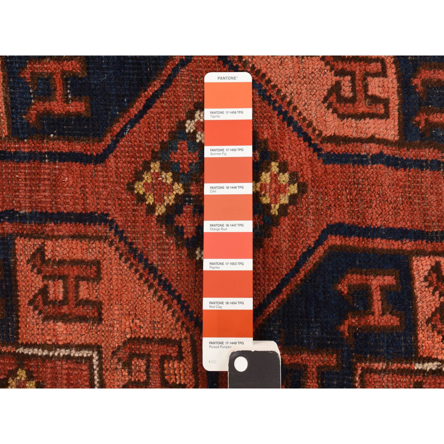 6'3"x13'3" Rust Red, Antique Afghan Ersari with Elephant Feet Design, Clean, Low Even Pile, Gallery Size, 100% Wool, Hand Knotted, Oriental Rug Sh78304