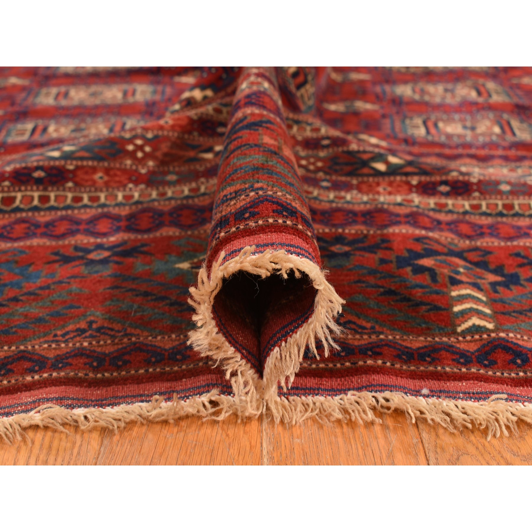 6'10"x9'7" Angels Red, Antique Tourkaman, Clean, Even Soft Pile, Elephant Feet Gul Design, Super Dense Weave, 100% Wool, Hand Knotted, Oriental Rug Sh78305