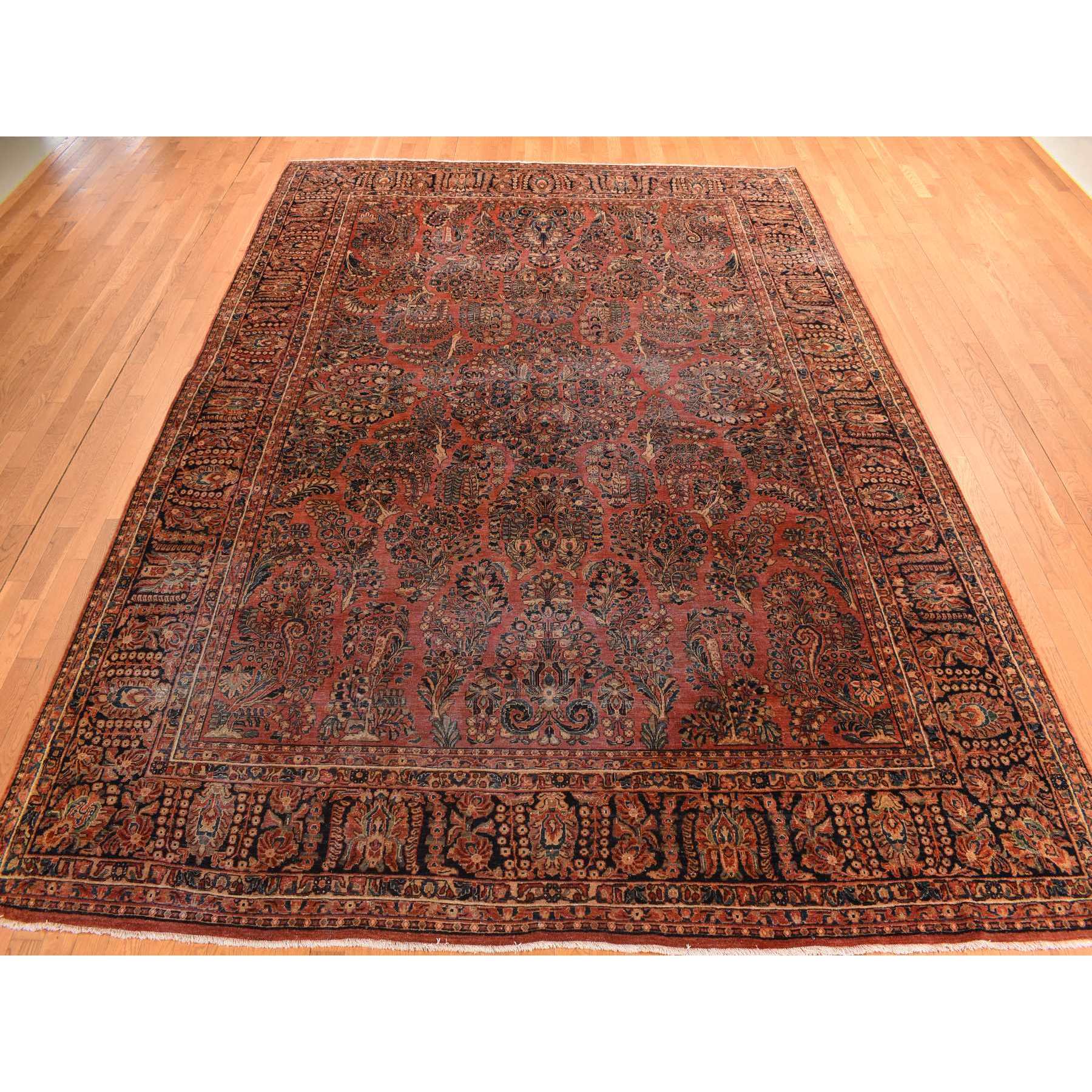 10'x13'4" Cinnamon Red, Antique Persian Sarouk, Clean, Soft, Sheared Down, Low Pile, 100% Wool, Hand Knotted, Oriental Rug Sh78306
