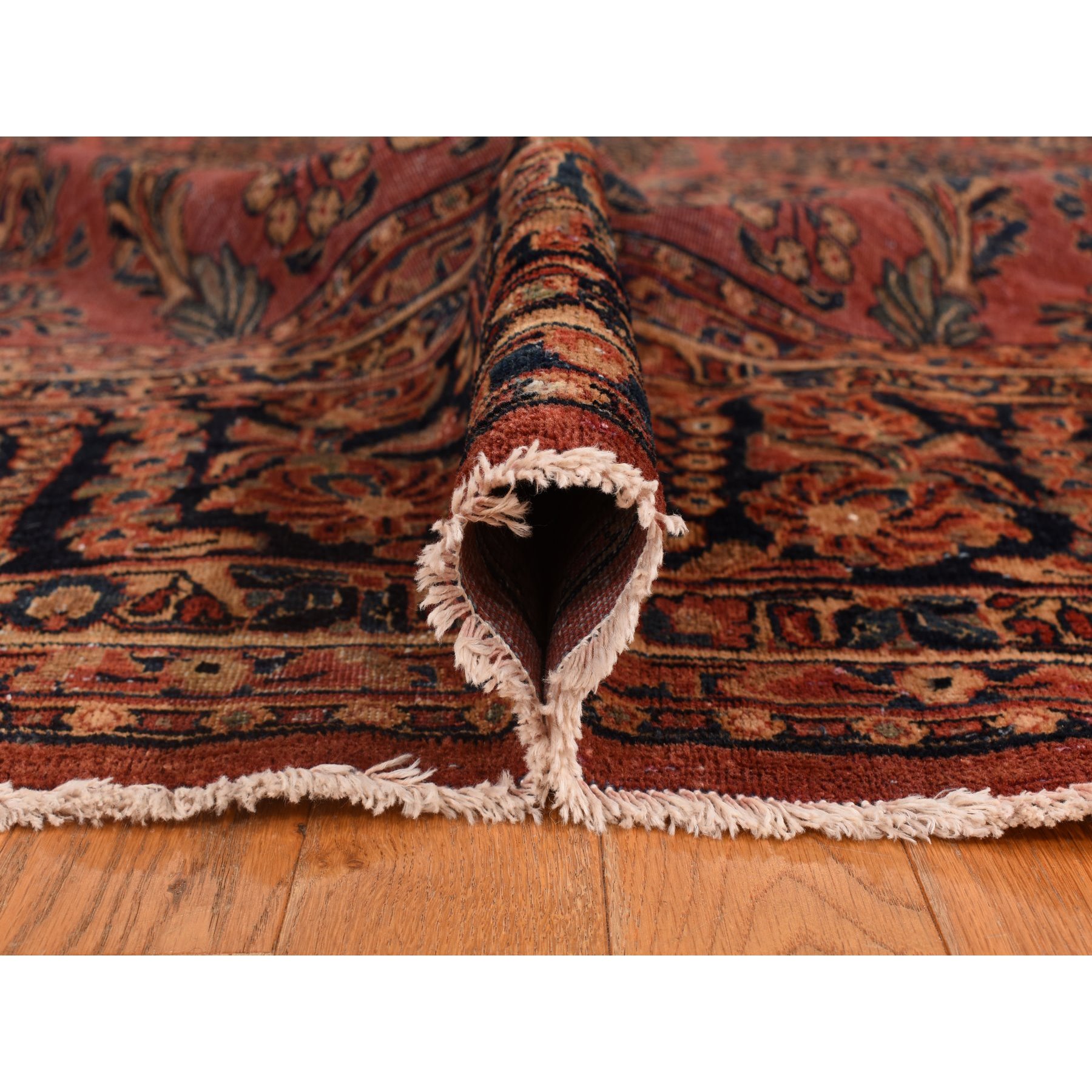 10'x13'4" Cinnamon Red, Antique Persian Sarouk, Clean, Soft, Sheared Down, Low Pile, 100% Wool, Hand Knotted, Oriental Rug Sh78306