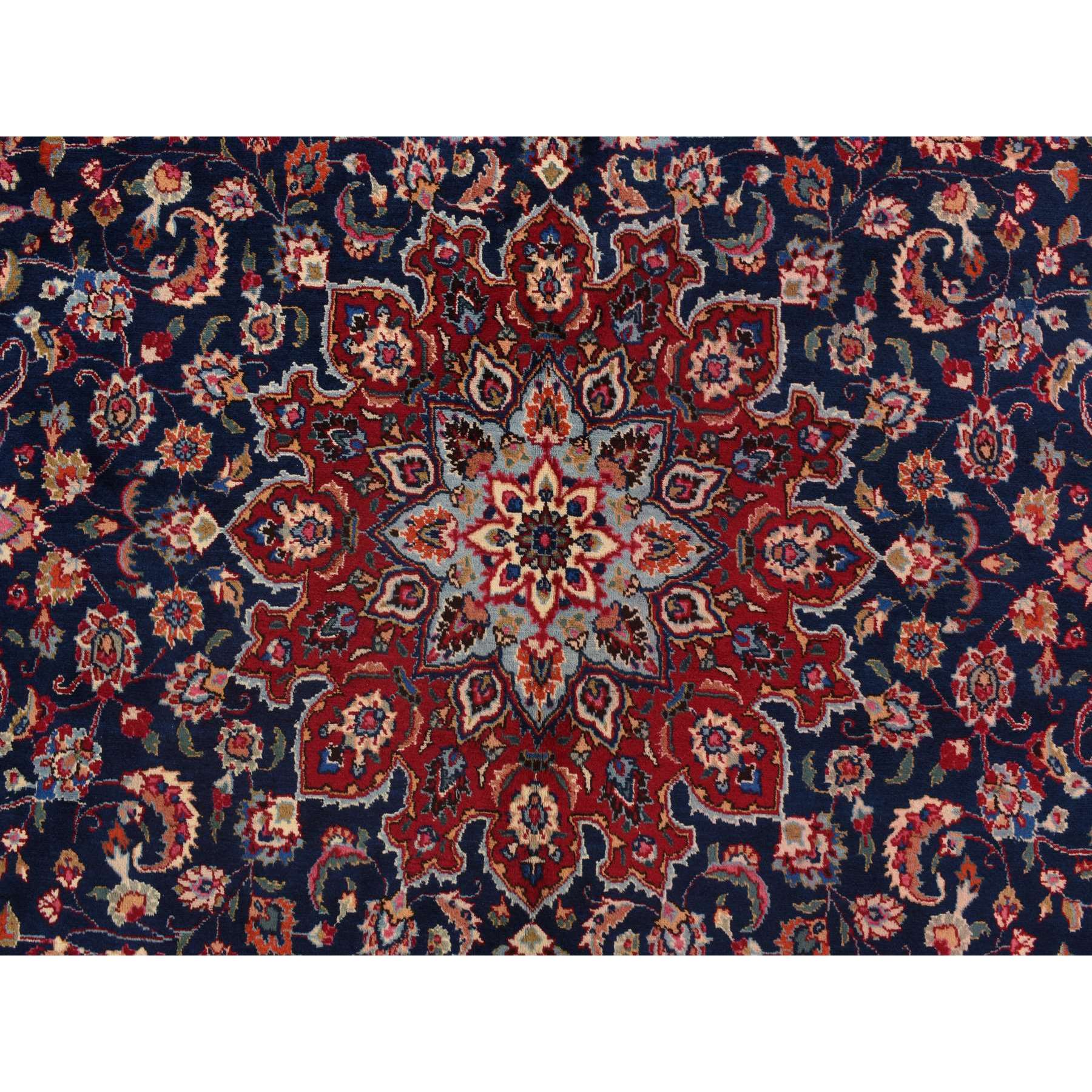 9'7"x12'7" Midnight Blue, Vintage Persian Meshad, Full Pile, Medallion Design, Clean, Soft, 100% Wool, Hand Knotted, Oriental Rug Sh78309