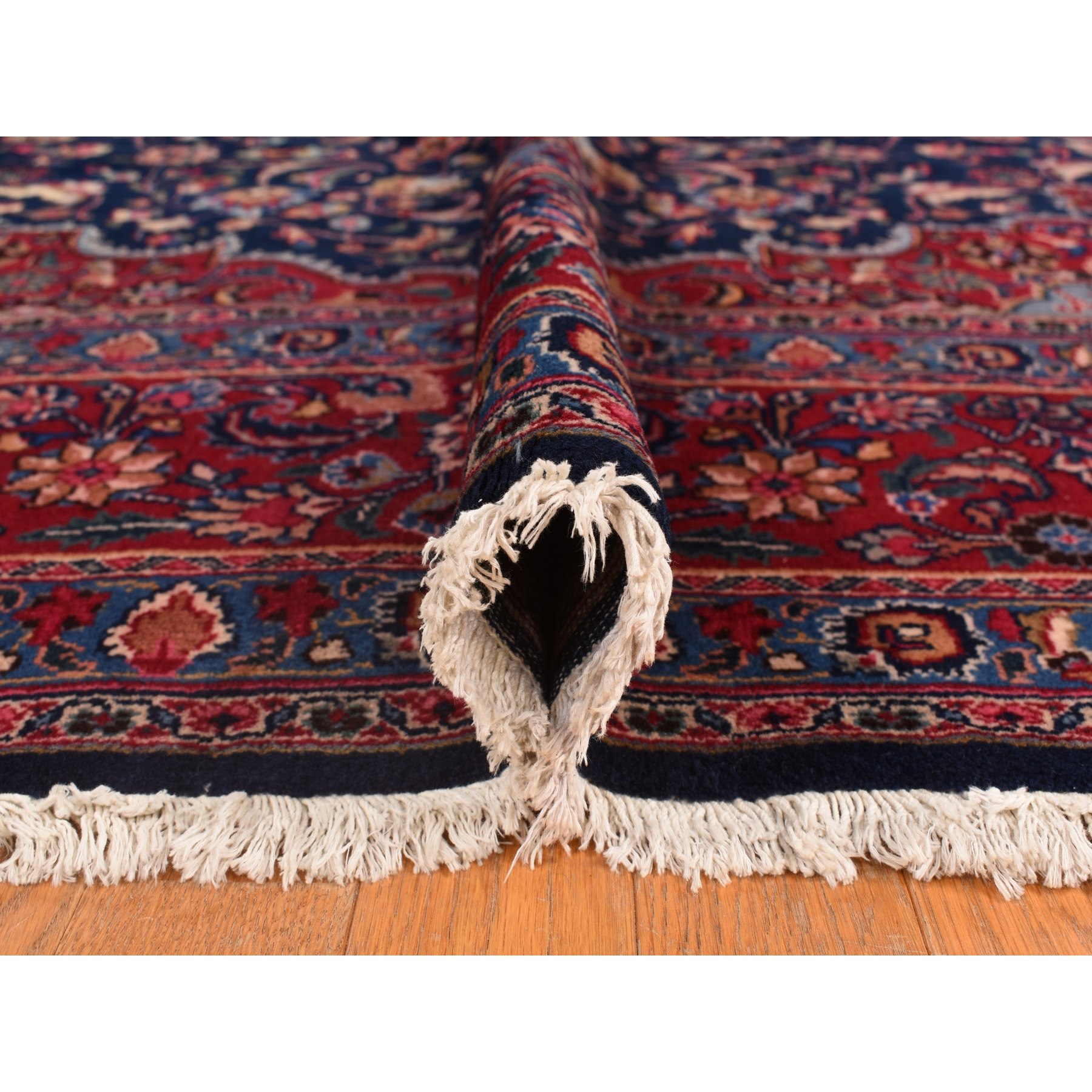 9'7"x12'7" Midnight Blue, Vintage Persian Meshad, Full Pile, Medallion Design, Clean, Soft, 100% Wool, Hand Knotted, Oriental Rug Sh78309
