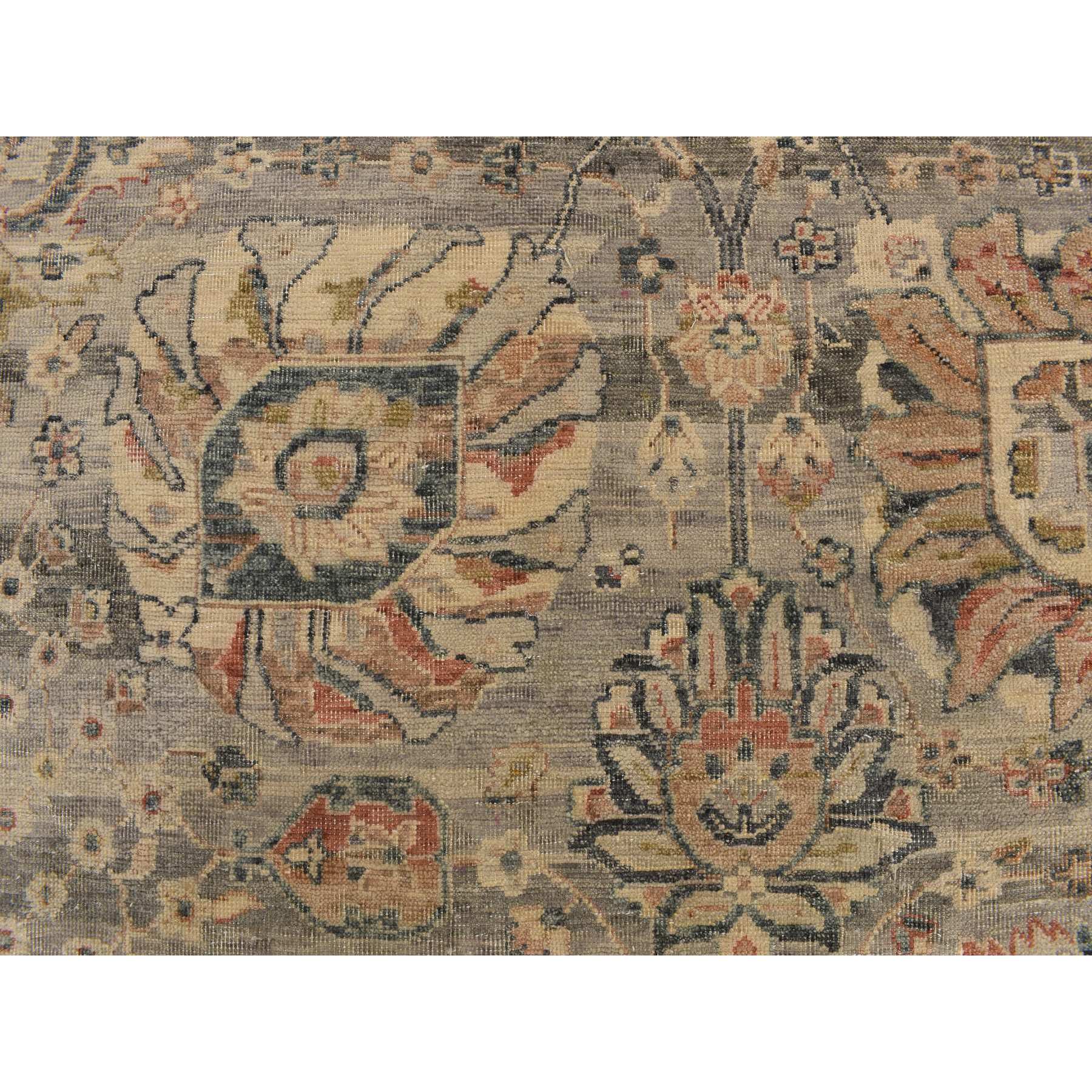 9'x11'10" Spanish Gray, Antiqued Tabriz Design, Distressed, Zero Pile, Shaved Low, 100% Wool, Hand Knotted Oriental Rug Sh78314