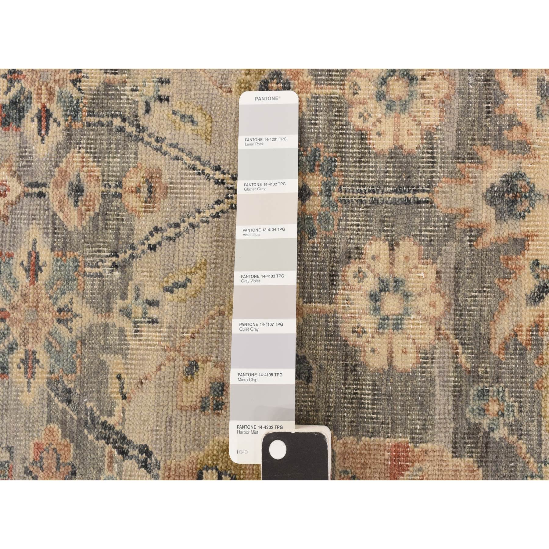 9'x11'10" Spanish Gray, Antiqued Tabriz Design, Distressed, Zero Pile, Shaved Low, 100% Wool, Hand Knotted Oriental Rug Sh78314