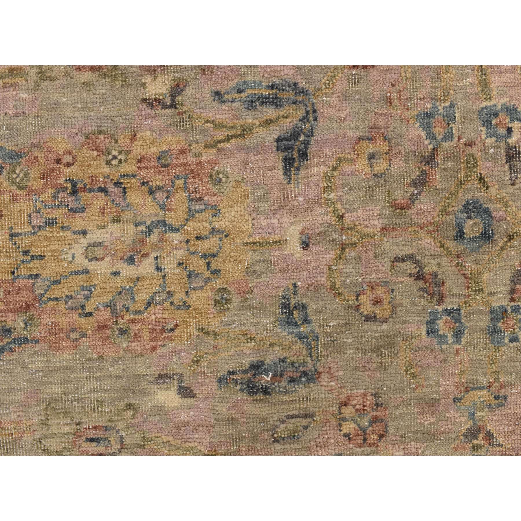 9'x11'9" Beaver Brown, Antiqued Persian Ziegler Mahal Design, Distressed, Zero Pile, Shaved Low, 100% Wool, Hand Knotted Oriental Rug Sh78319