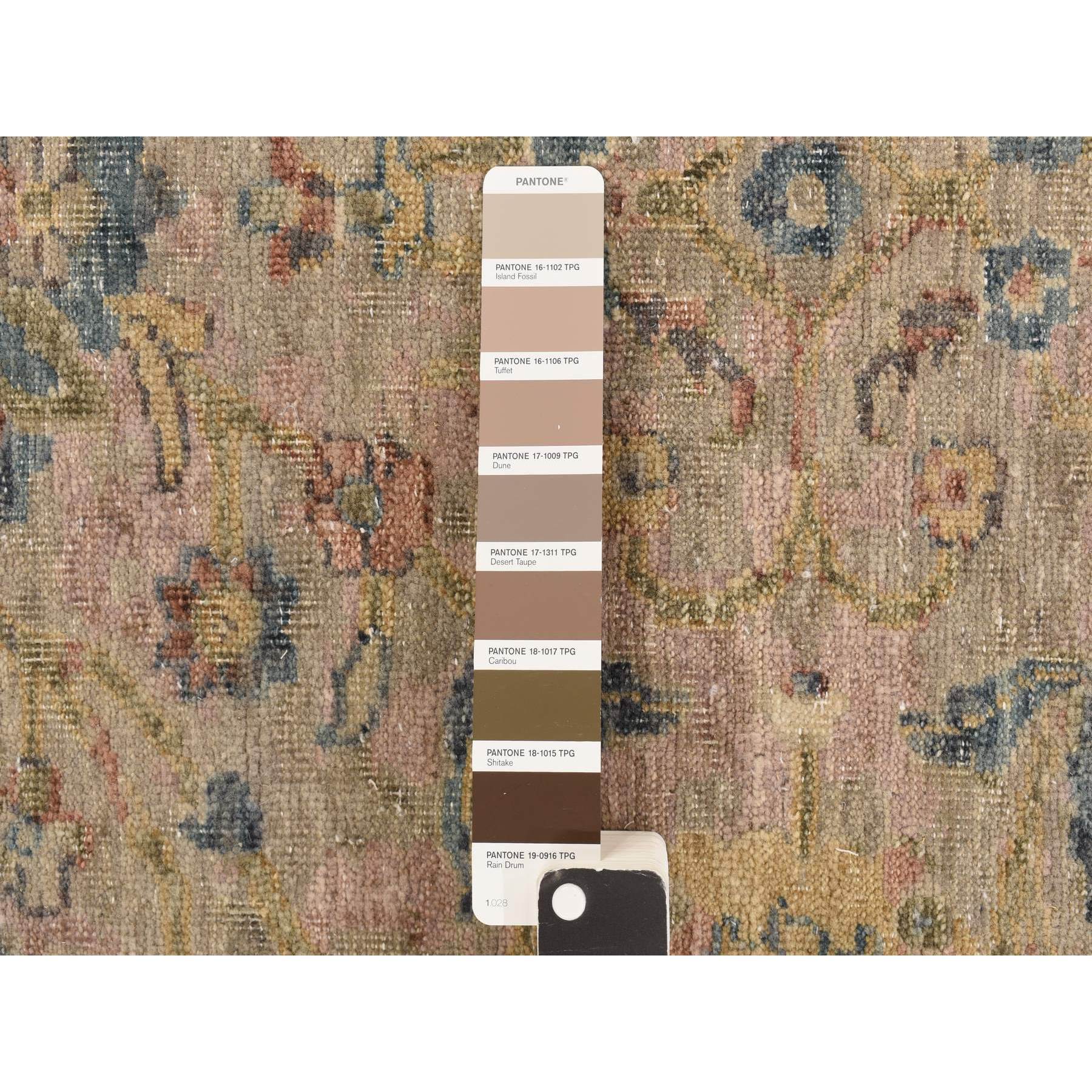 9'x11'9" Beaver Brown, Antiqued Persian Ziegler Mahal Design, Distressed, Zero Pile, Shaved Low, 100% Wool, Hand Knotted Oriental Rug Sh78319