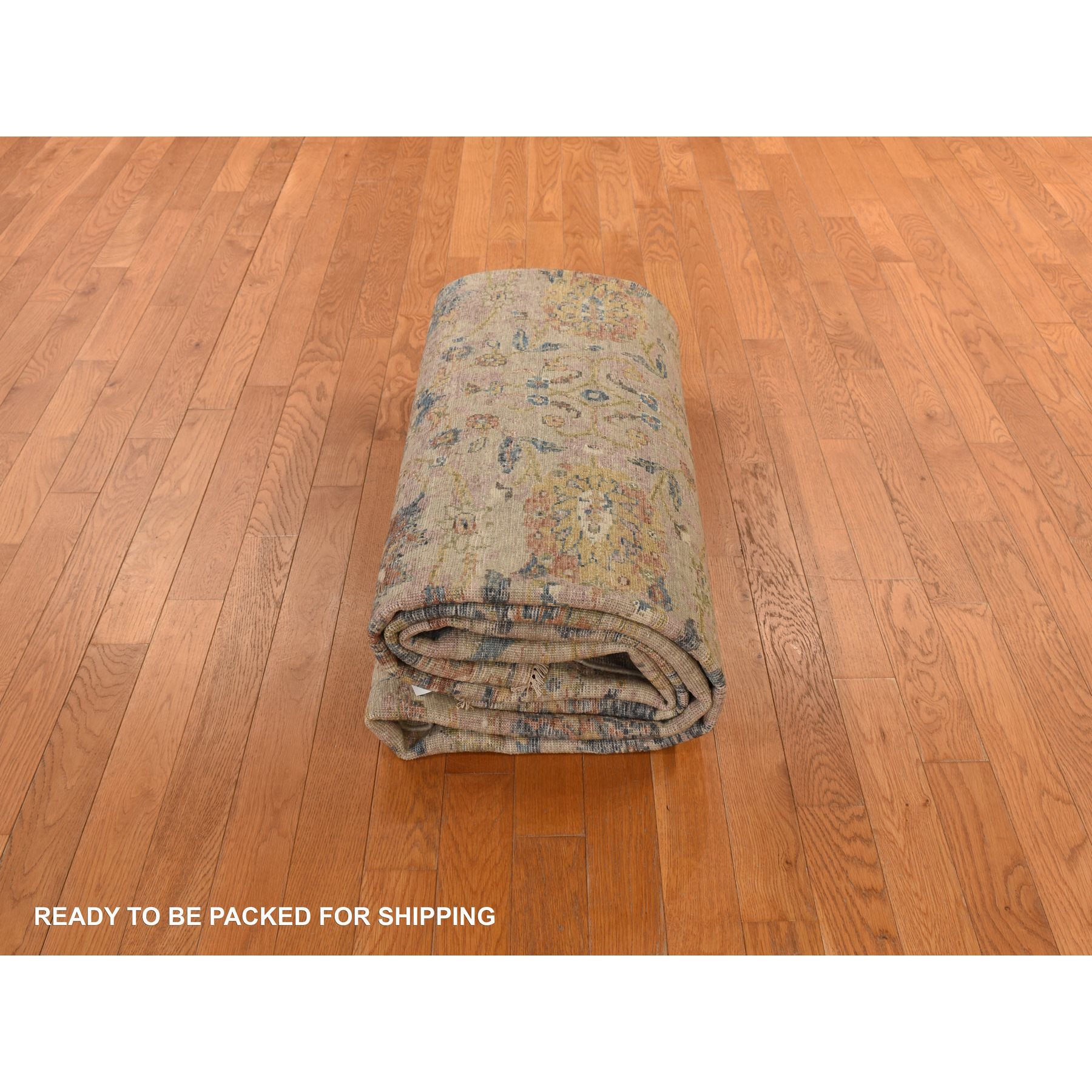 9'x11'9" Beaver Brown, Antiqued Persian Ziegler Mahal Design, Distressed, Zero Pile, Shaved Low, 100% Wool, Hand Knotted Oriental Rug Sh78319