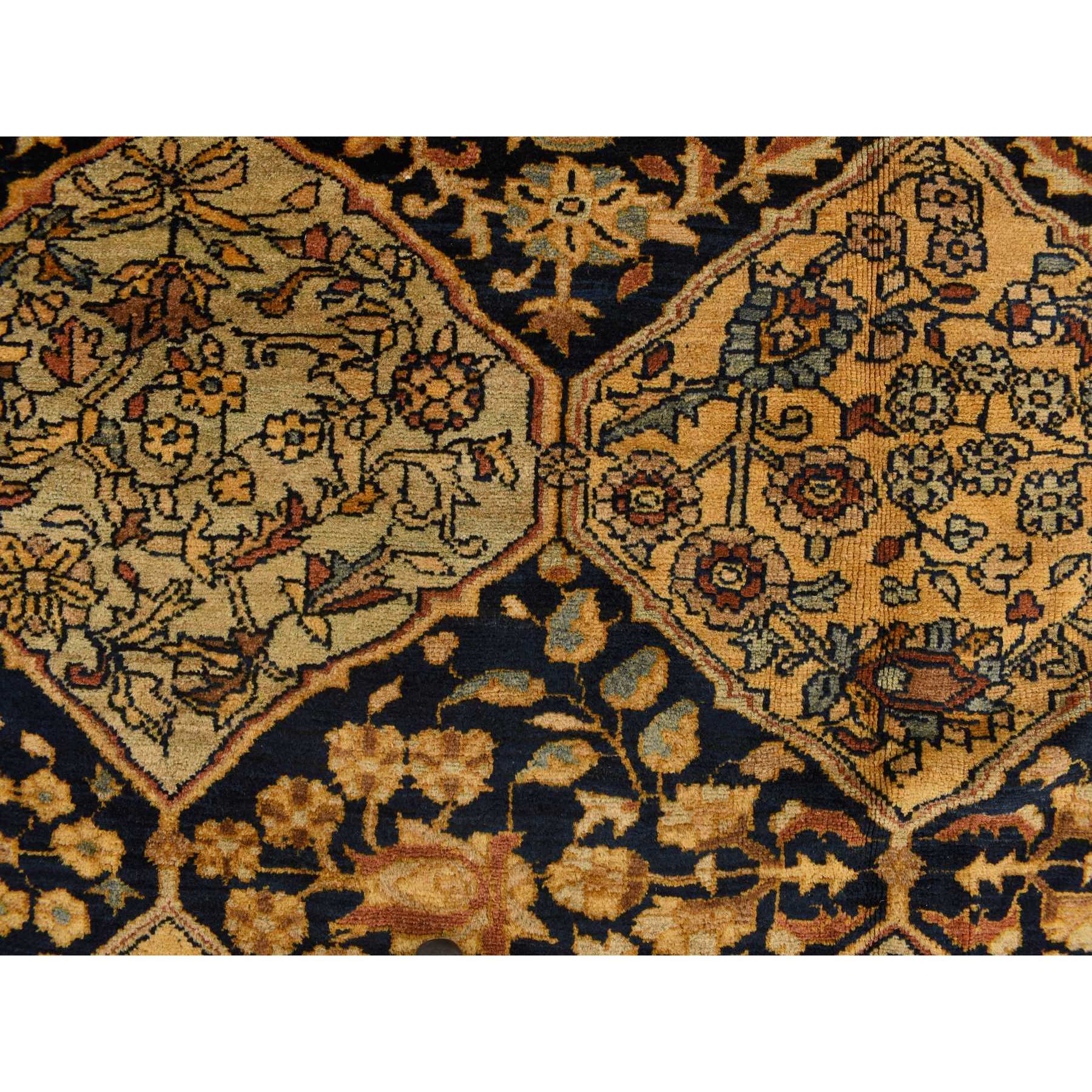 6'8"x19'3" Midnight Blue with Yellow, Antique Persian Bakhtiari in an Excellent Condition, Diamond Shape Garden Medallion Design, Hand Knotted, Pure Wool, Gallery Size Wide Runner, Oriental Rug Sh78322