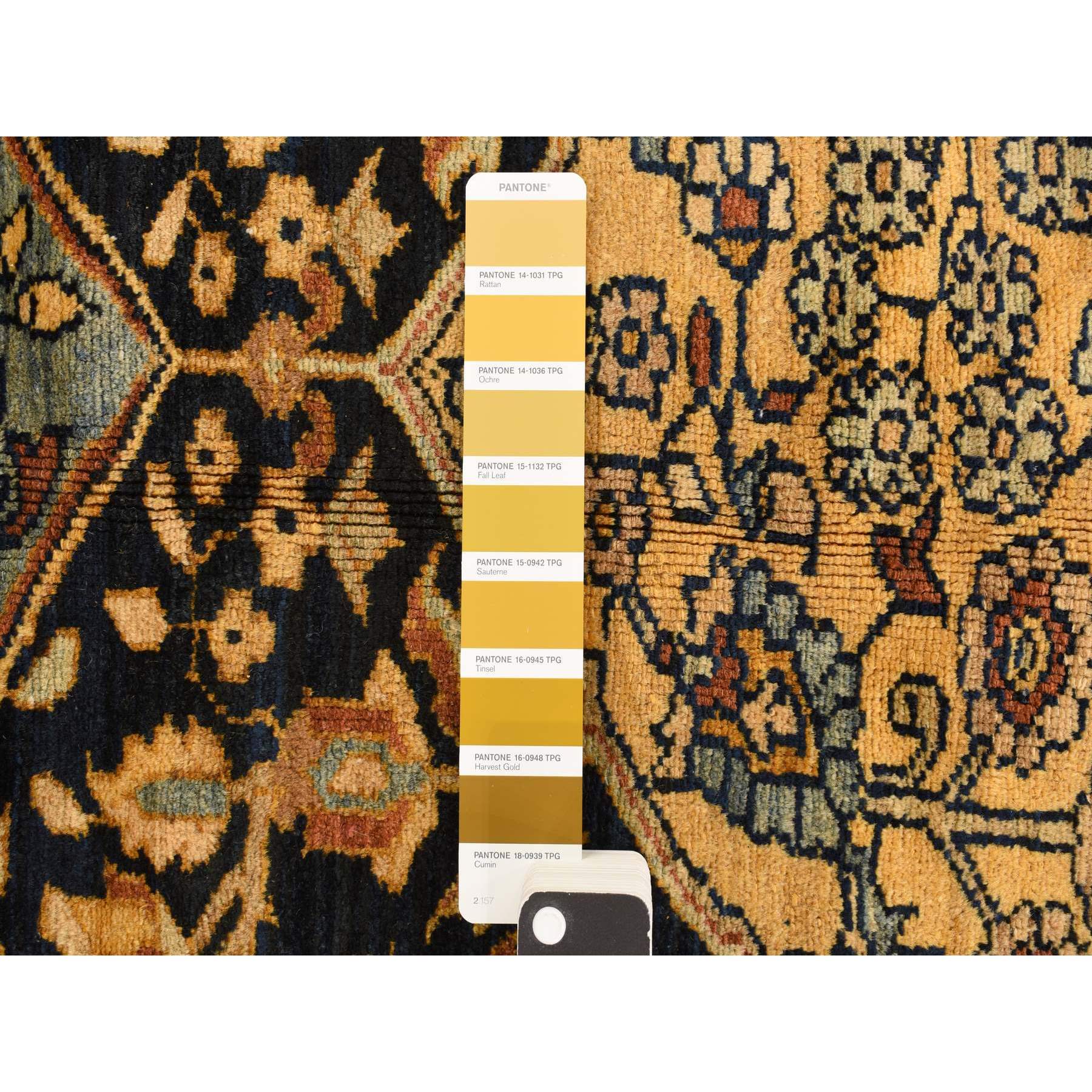 6'8"x19'3" Midnight Blue with Yellow, Antique Persian Bakhtiari in an Excellent Condition, Diamond Shape Garden Medallion Design, Hand Knotted, Pure Wool, Gallery Size Wide Runner, Oriental Rug Sh78322
