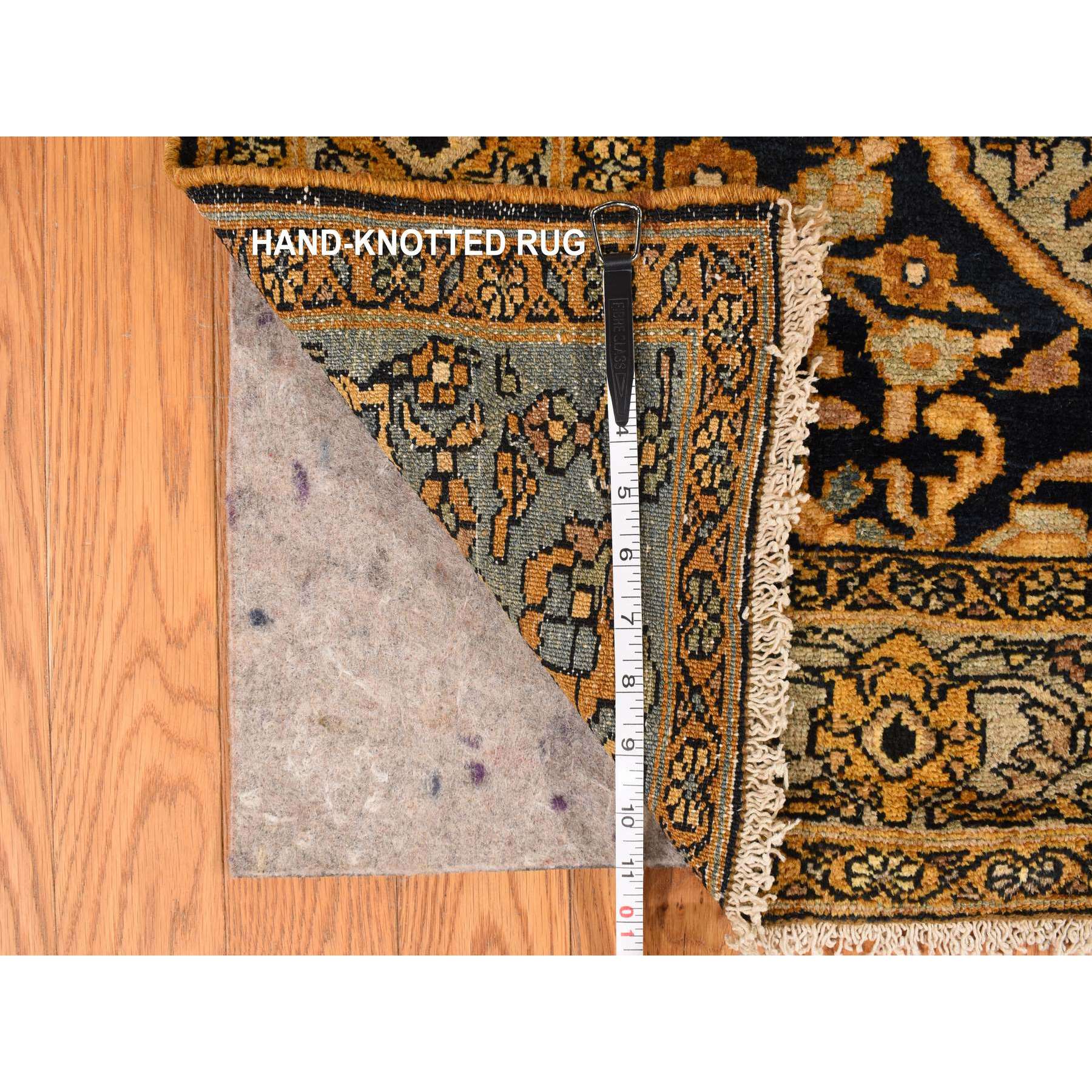 6'8"x19'3" Midnight Blue with Yellow, Antique Persian Bakhtiari in an Excellent Condition, Diamond Shape Garden Medallion Design, Hand Knotted, Pure Wool, Gallery Size Wide Runner, Oriental Rug Sh78322