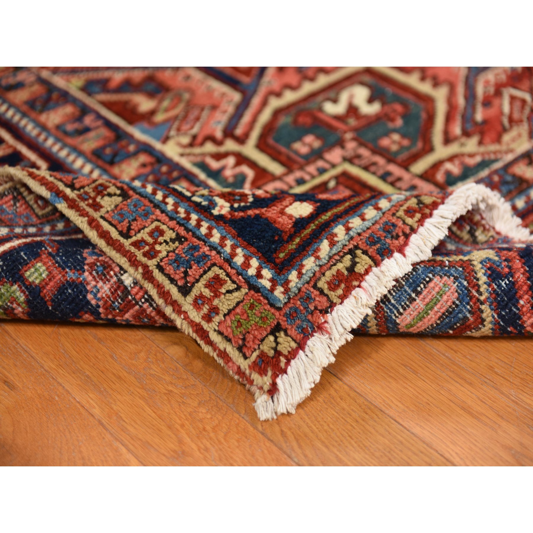 8'9"x12'3" Scarlet Red, Antique Persian Heriz, Clean, Excellent Condition, Light and Dark Side Highlights, Soft with Sides and Ends Secured, Full Pile, 100% Wool, Hand Knotted Oriental Rug Sh78324