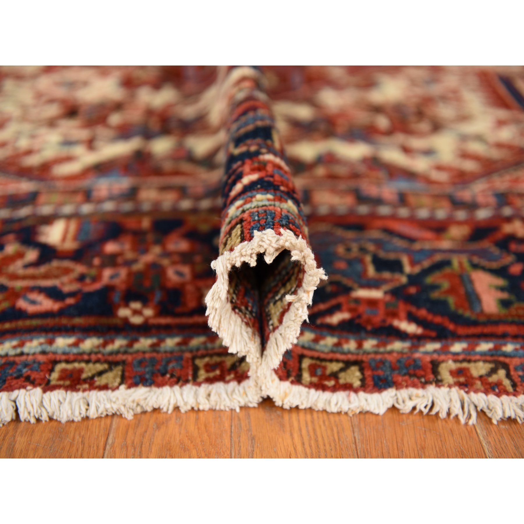 8'9"x12'3" Scarlet Red, Antique Persian Heriz, Clean, Excellent Condition, Light and Dark Side Highlights, Soft with Sides and Ends Secured, Full Pile, 100% Wool, Hand Knotted Oriental Rug Sh78324