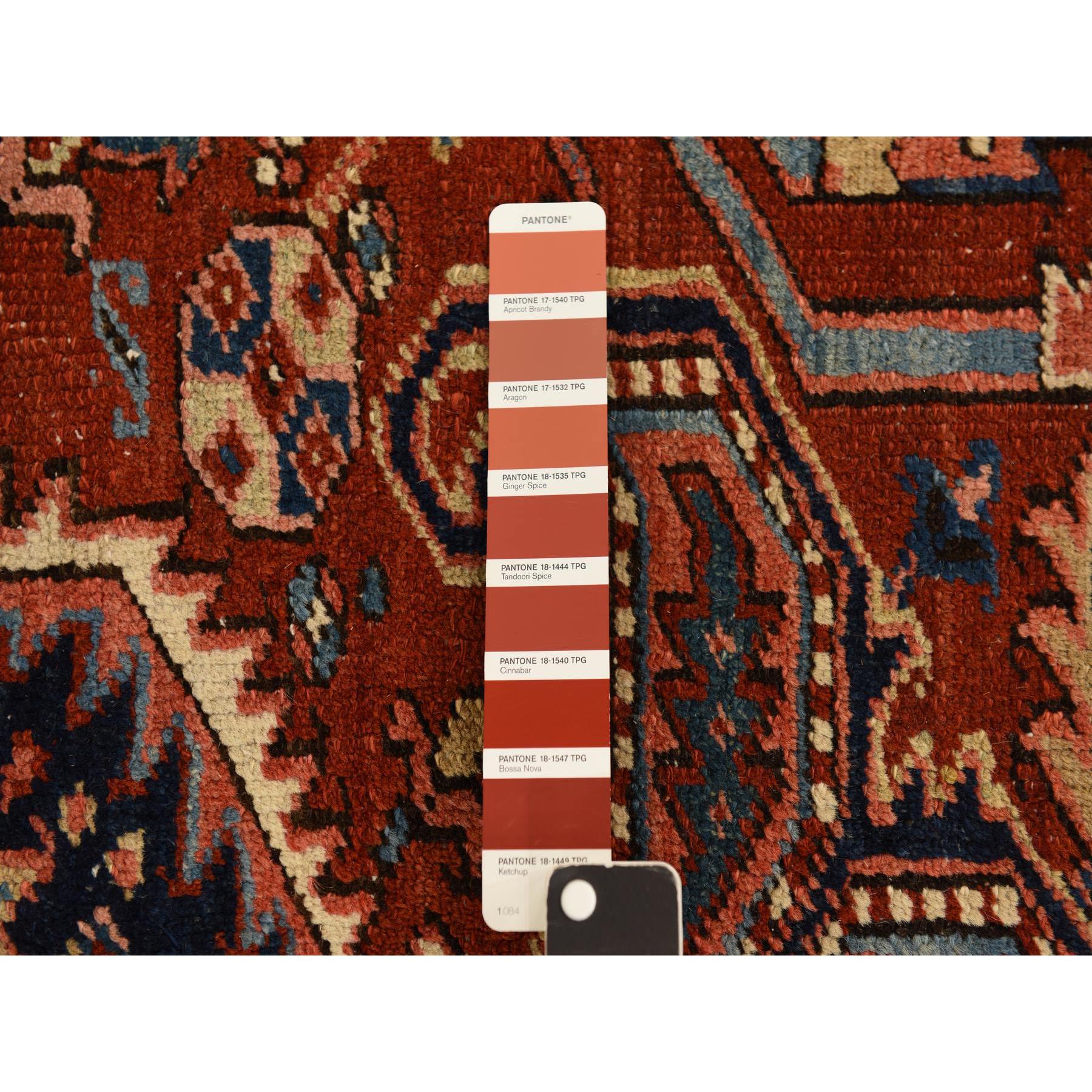 8'9"x12'3" Scarlet Red, Antique Persian Heriz, Clean, Excellent Condition, Light and Dark Side Highlights, Soft with Sides and Ends Secured, Full Pile, 100% Wool, Hand Knotted Oriental Rug Sh78324