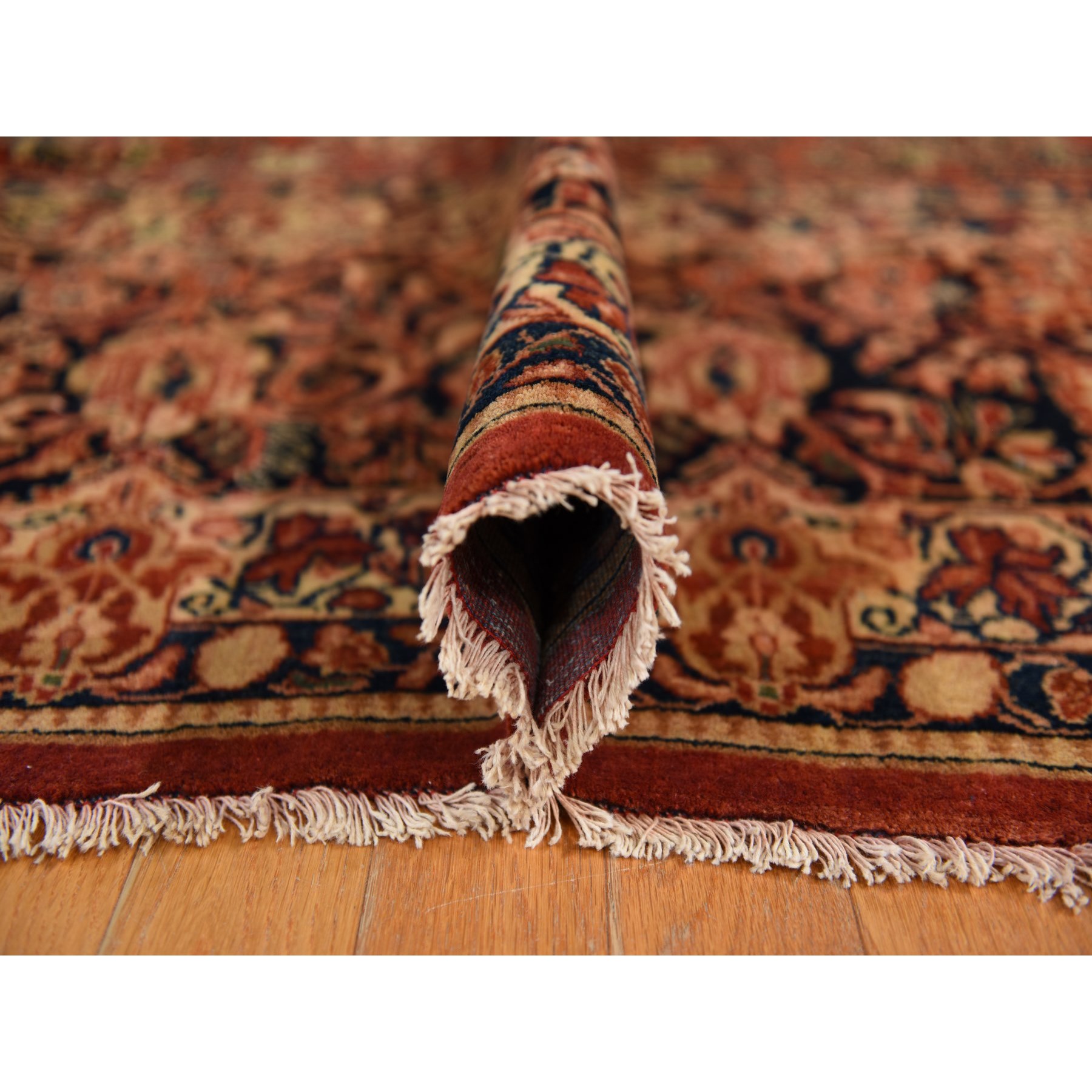 13'8"x15'10" Cinnamon Red, Antique Persian Sarouk, XL Squarish Size, Clean, Excellent Condition, Light and Dark Side Highlights, Soft with Sides and Ends Secured, 100% Wool, Hand Knotted Oriental Rug Sh78326