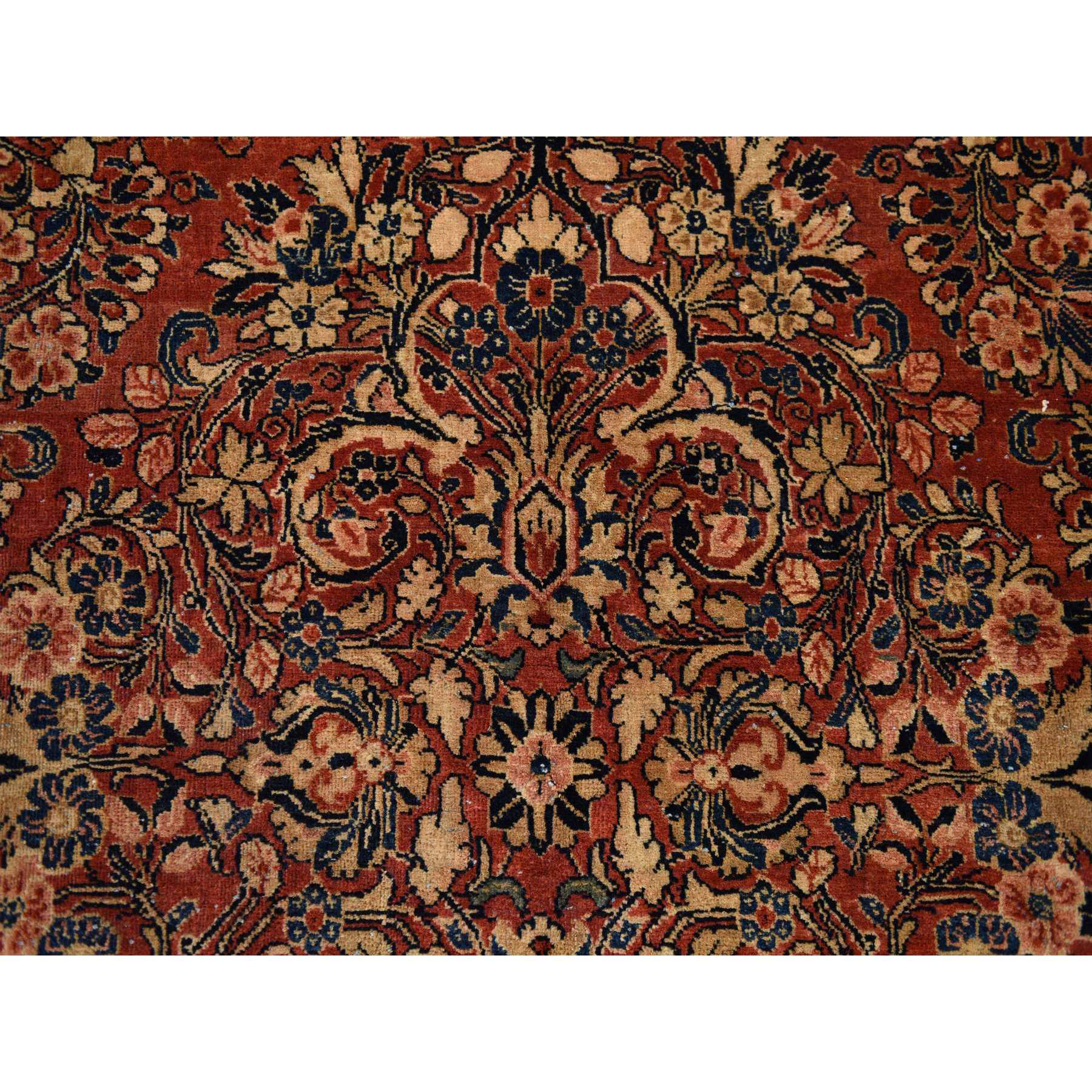 13'8"x15'10" Cinnamon Red, Antique Persian Sarouk, XL Squarish Size, Clean, Excellent Condition, Light and Dark Side Highlights, Soft with Sides and Ends Secured, 100% Wool, Hand Knotted Oriental Rug Sh78326
