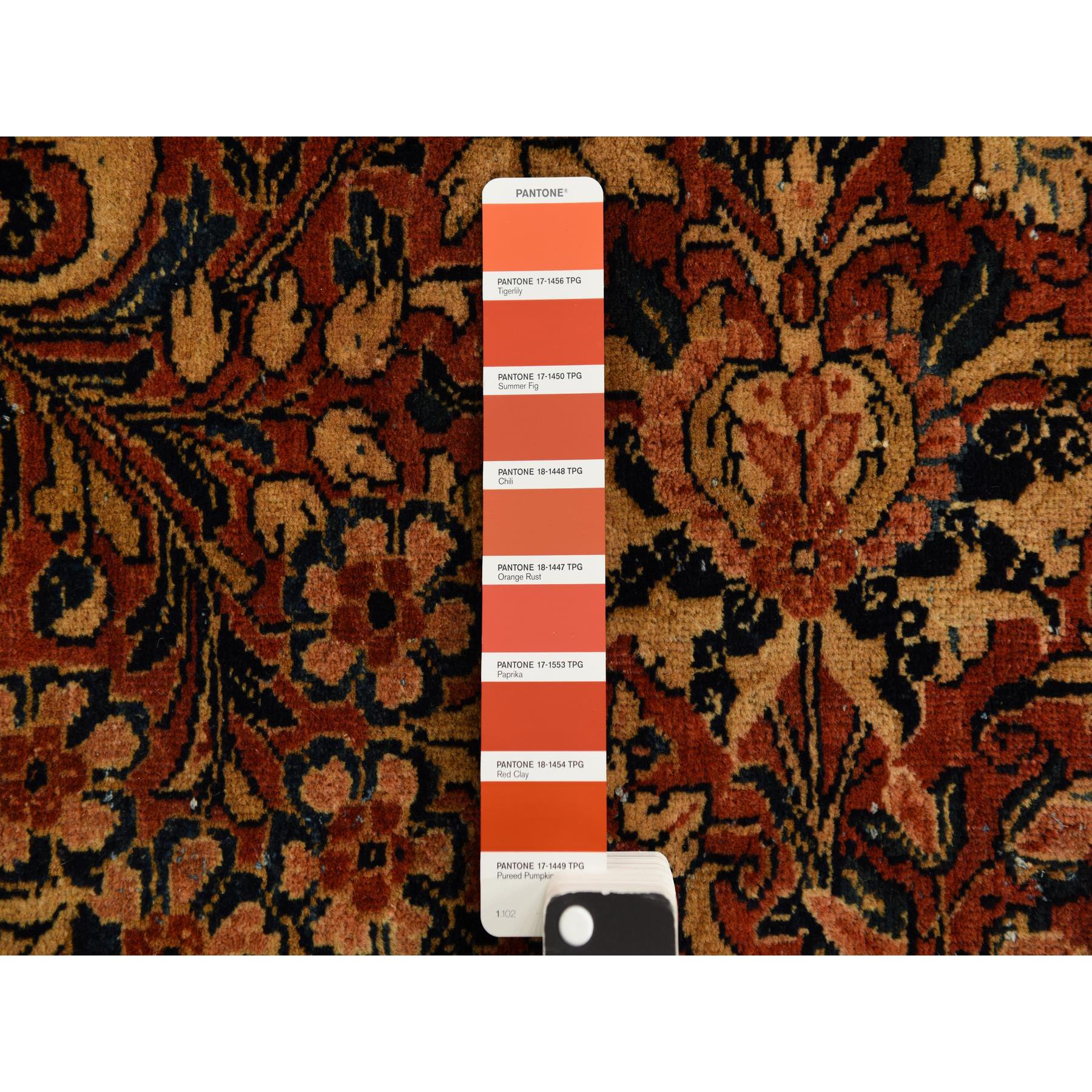 13'8"x15'10" Cinnamon Red, Antique Persian Sarouk, XL Squarish Size, Clean, Excellent Condition, Light and Dark Side Highlights, Soft with Sides and Ends Secured, 100% Wool, Hand Knotted Oriental Rug Sh78326