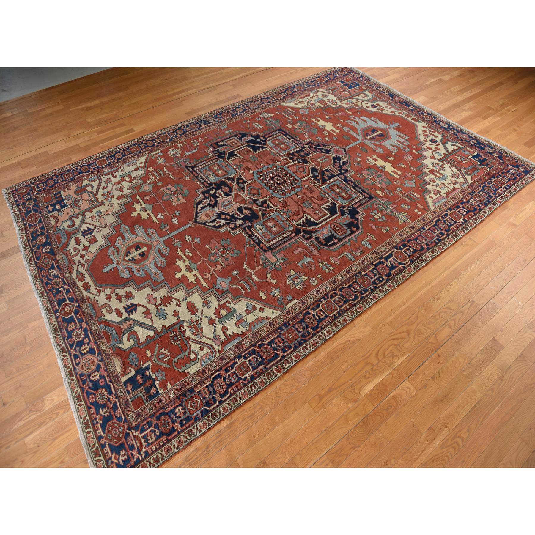 9'2"x14' Chili Red, Antique Persian Serapi, Clean, Good Condition, Even Wear, Soft with Sides and Ends Secured, 100% Wool, Hand Knotted Oriental Rug Sh78327