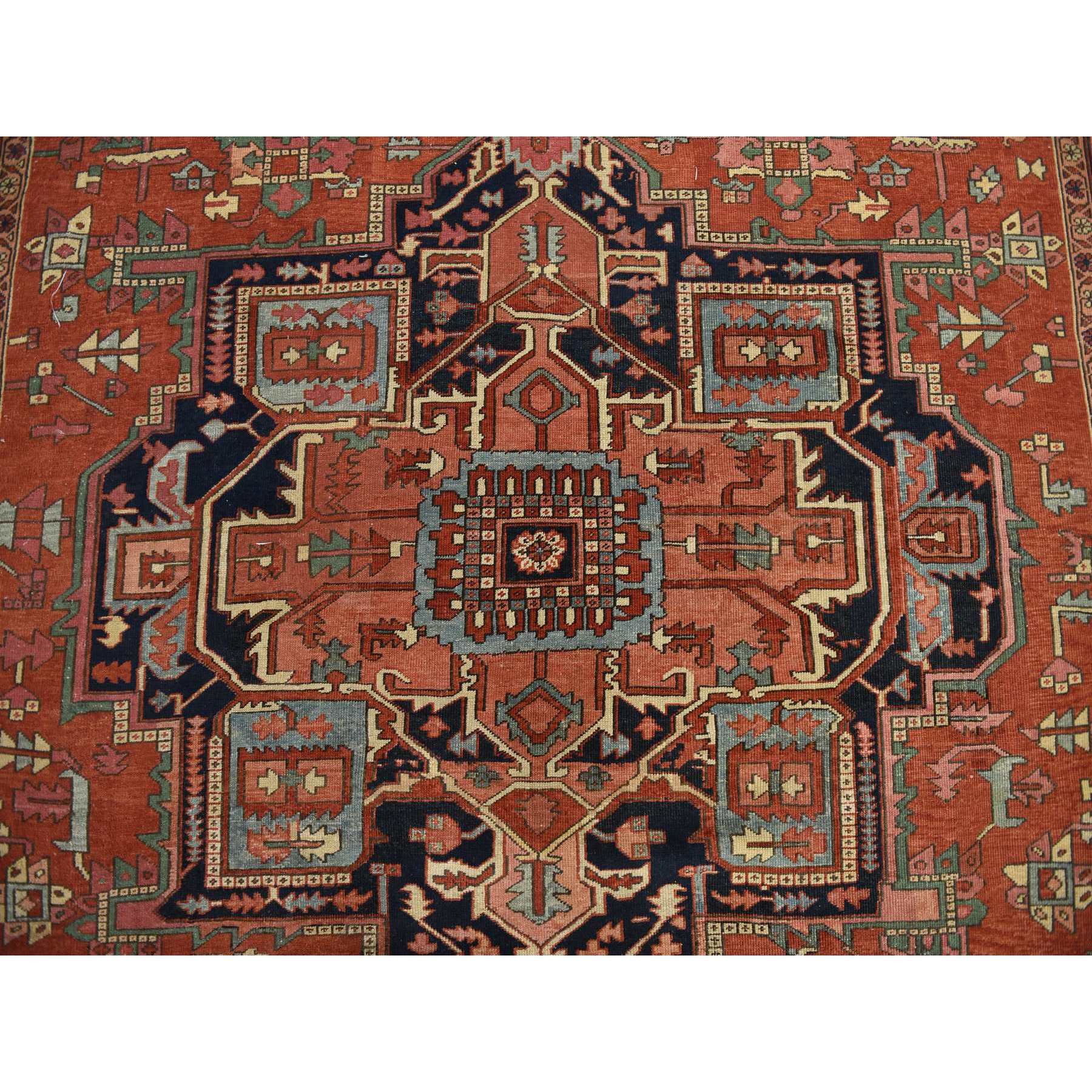 9'2"x14' Chili Red, Antique Persian Serapi, Clean, Good Condition, Even Wear, Soft with Sides and Ends Secured, 100% Wool, Hand Knotted Oriental Rug Sh78327