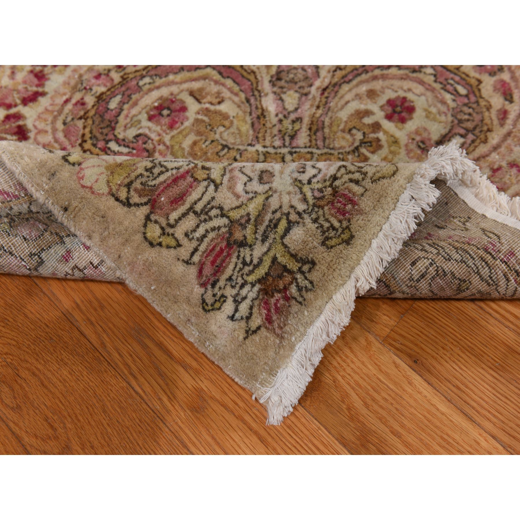 11'7"x19'3" Bone White, Antique Persian Kerman, Clean, Some Wear, Sides and Ends Secured, 100% Wool, Hand Knotted, Oversized, Oriental Rug Sh78329