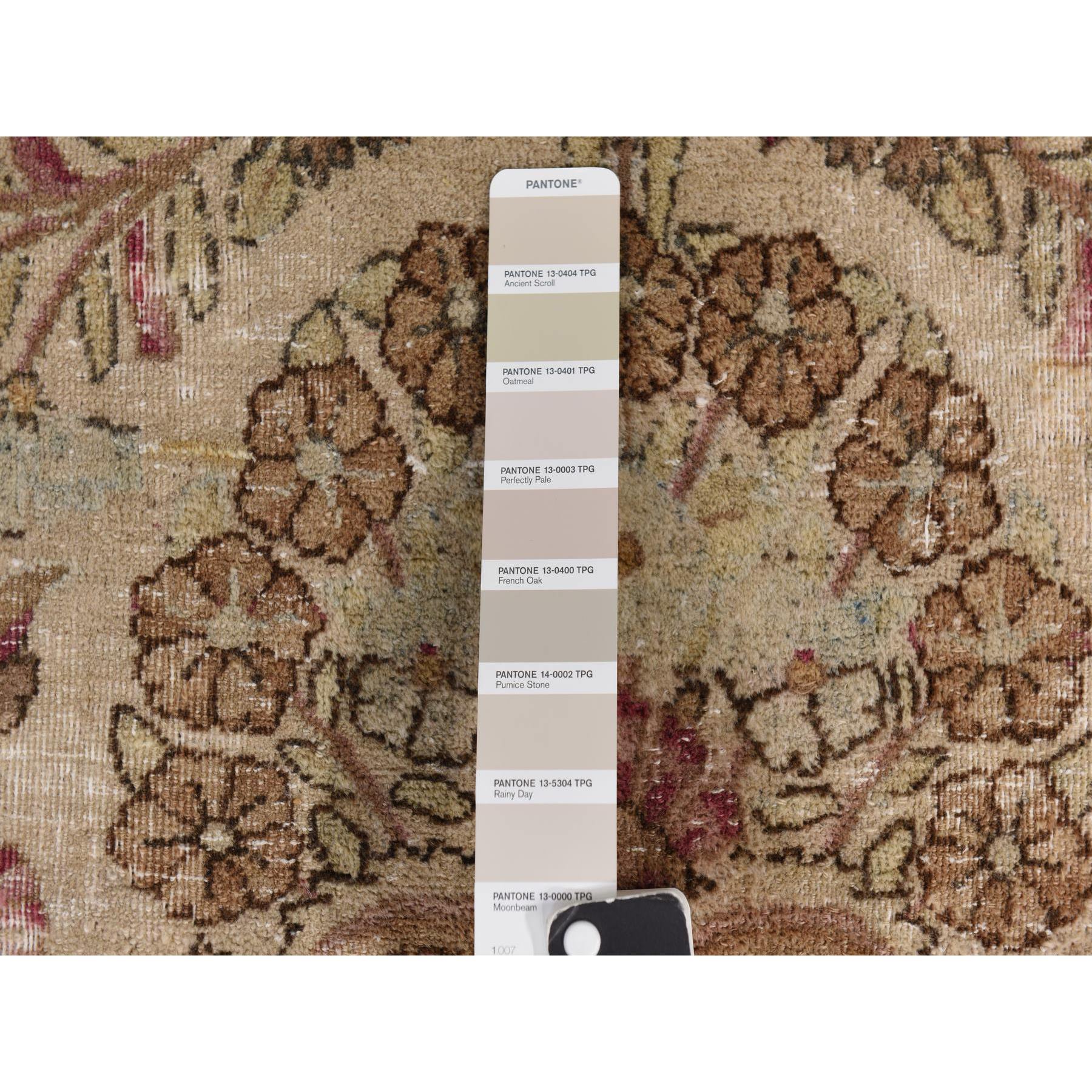 11'7"x19'3" Bone White, Antique Persian Kerman, Clean, Some Wear, Sides and Ends Secured, 100% Wool, Hand Knotted, Oversized, Oriental Rug Sh78329