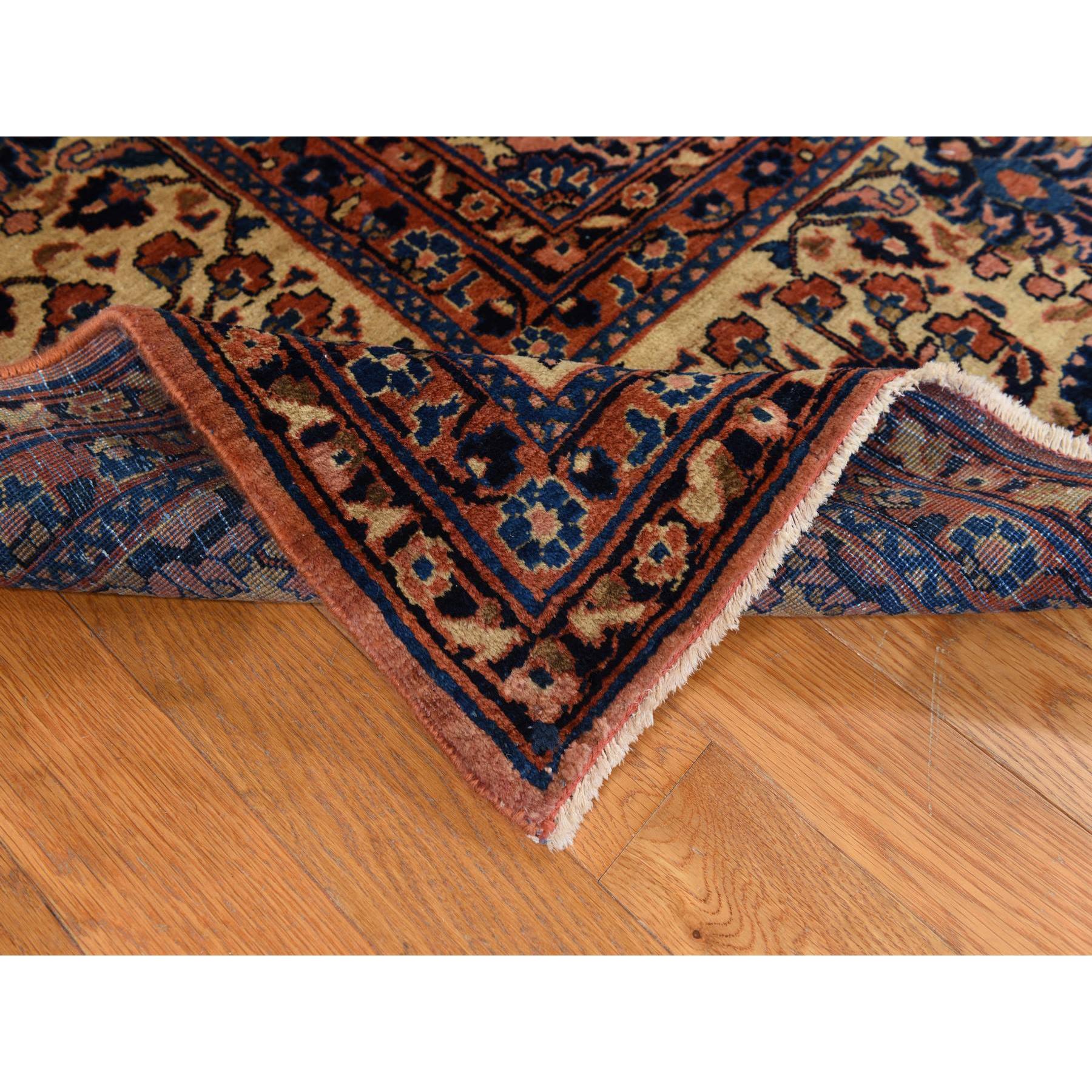 9'10"x13'7" Coral Salmon, Antique Persian Mohajeren Sarouk, Clean and Soft, Good Restorations, Sides and Ends Secured, 100% Wool, Hand Knotted Oriental Rug Sh78330