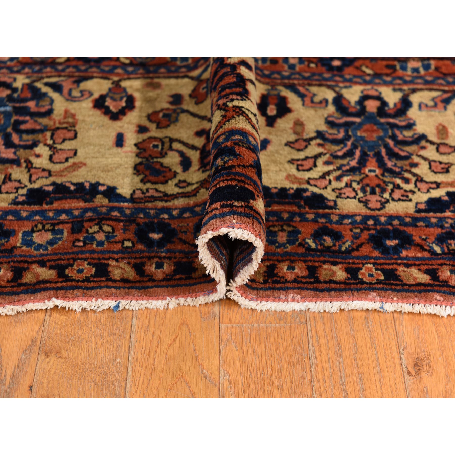 9'10"x13'7" Coral Salmon, Antique Persian Mohajeren Sarouk, Clean and Soft, Good Restorations, Sides and Ends Secured, 100% Wool, Hand Knotted Oriental Rug Sh78330