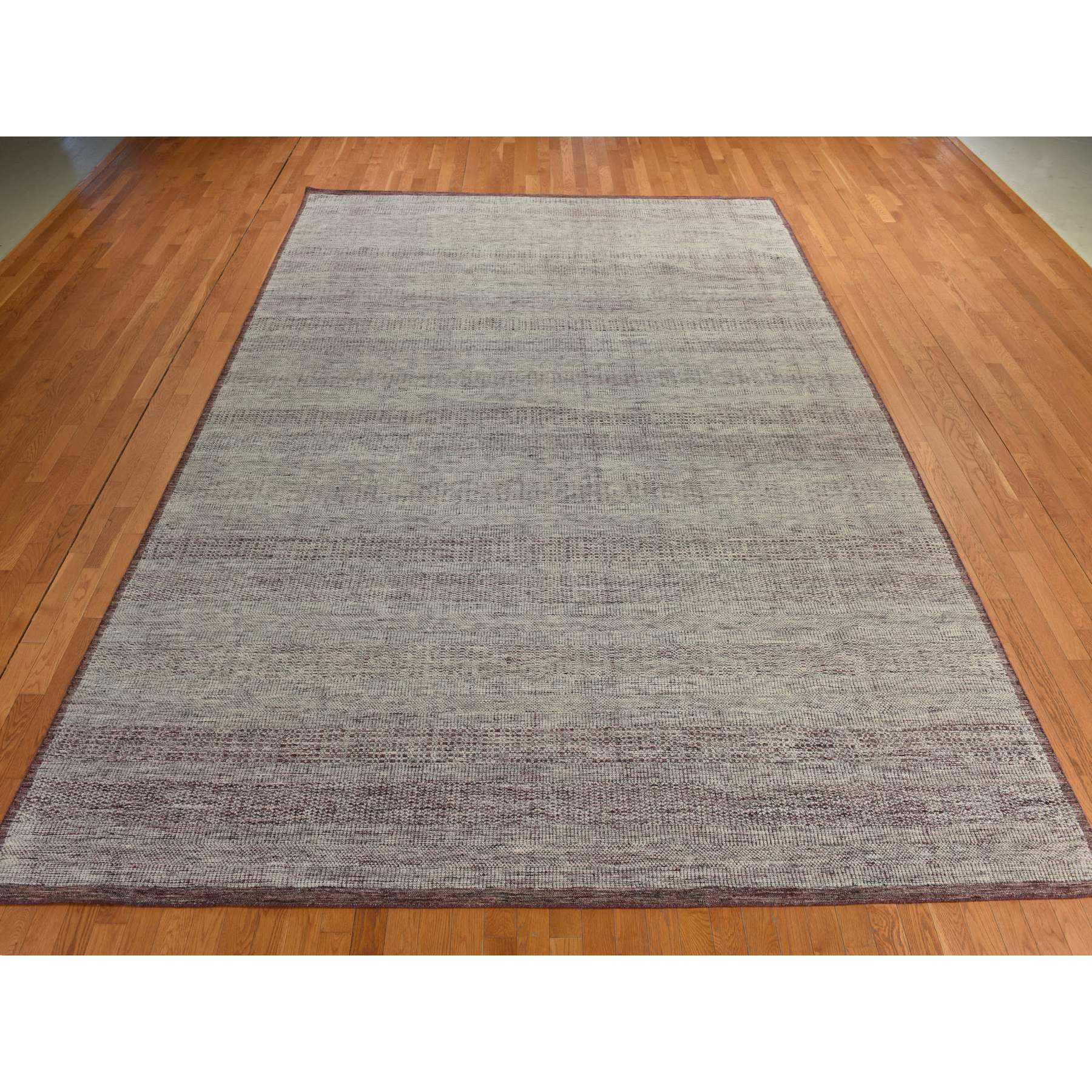 10'x14' Wine Red, Plain and Natural Design, Oxidized 100% Wool, Hand Knotted, Tone on Tone, Oriental Rug Sh78331