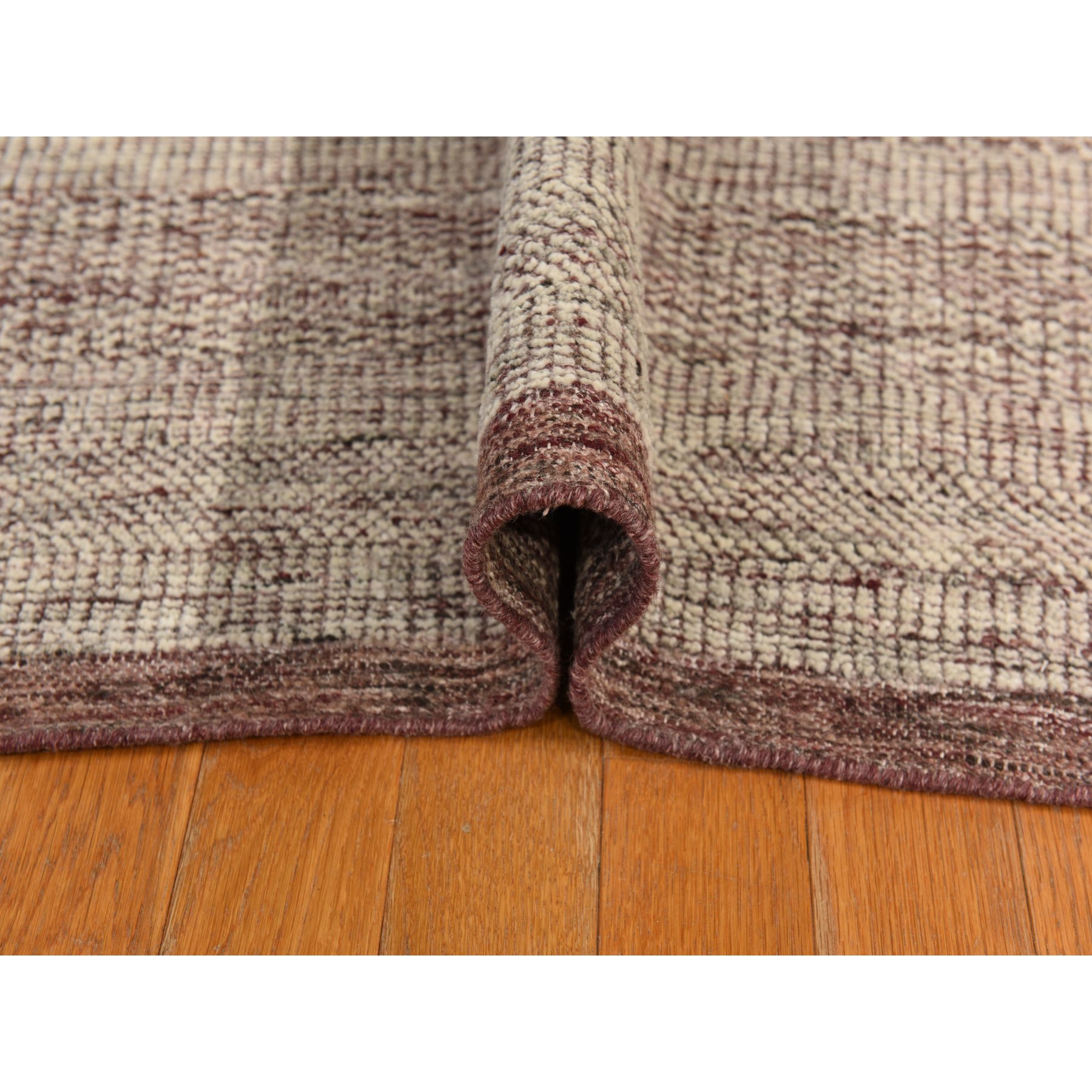 10'x14' Wine Red, Plain and Natural Design, Oxidized 100% Wool, Hand Knotted, Tone on Tone, Oriental Rug Sh78331