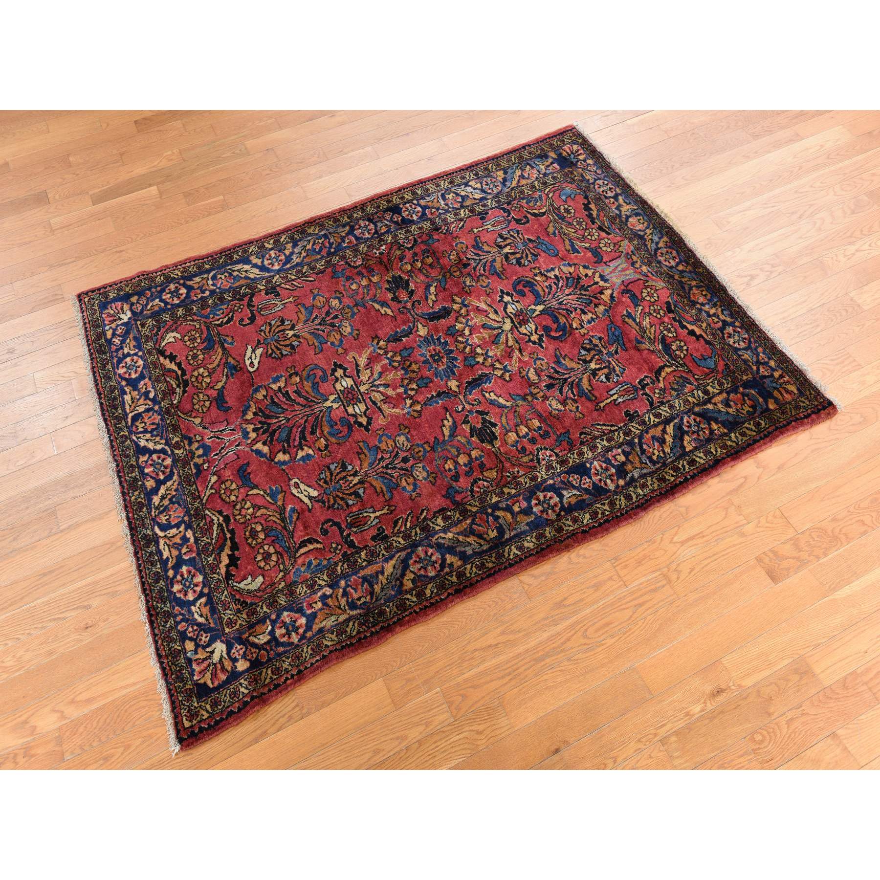 4'10"x6'5" Ruby Red, Antique Persian Lilihan, Clean and Soft, Even Pile, Sides and Ends Secured, 100% Wool, Hand Knotted Oriental Rug Sh78333