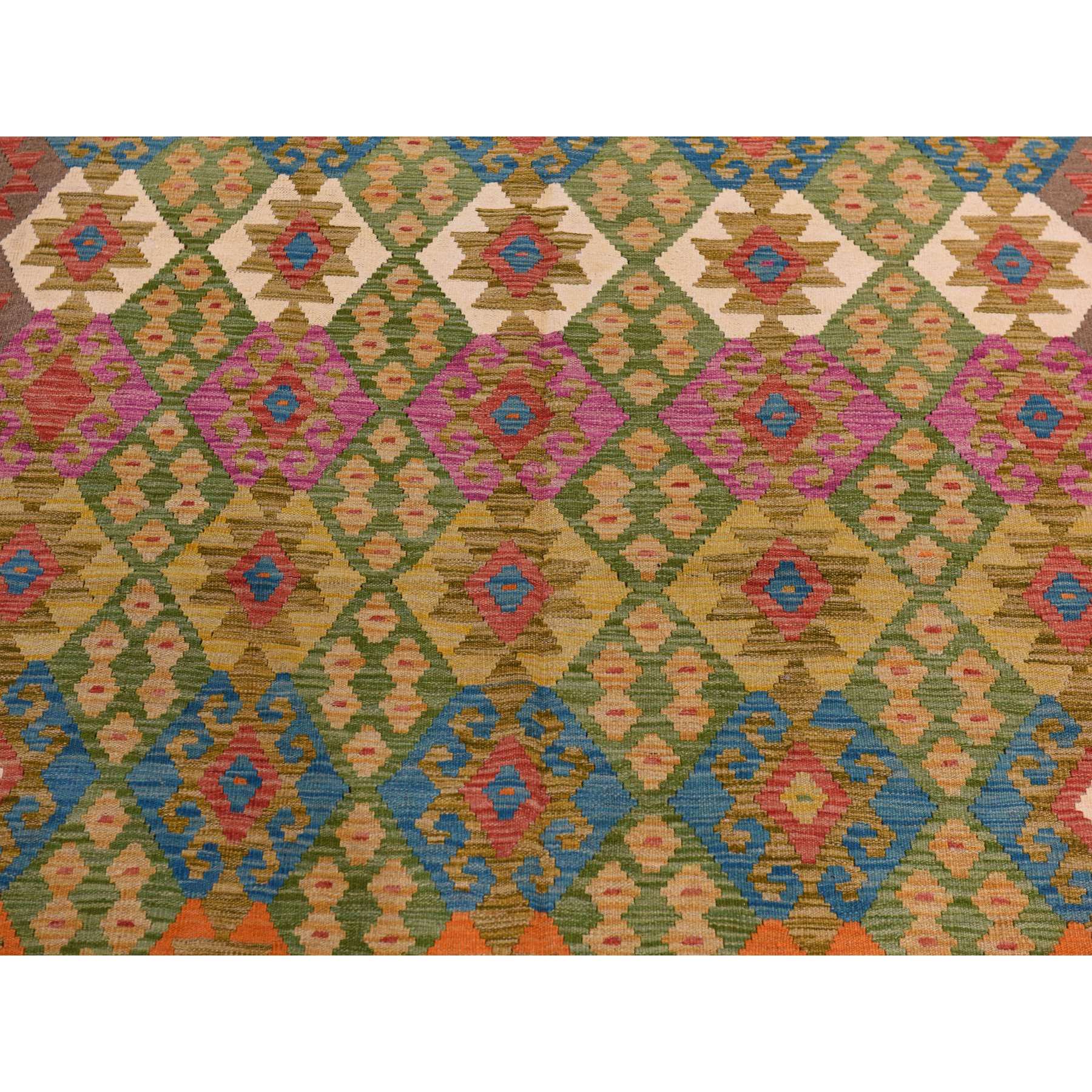 8'2"x9'6" Peanut Brown, Afghan Kilim with Colorful All Over Geometric Pattern, Pure Wool, Vegetable Dyes, Flat Weave, Hand Woven, Reversible, Oriental Rug Sh78343