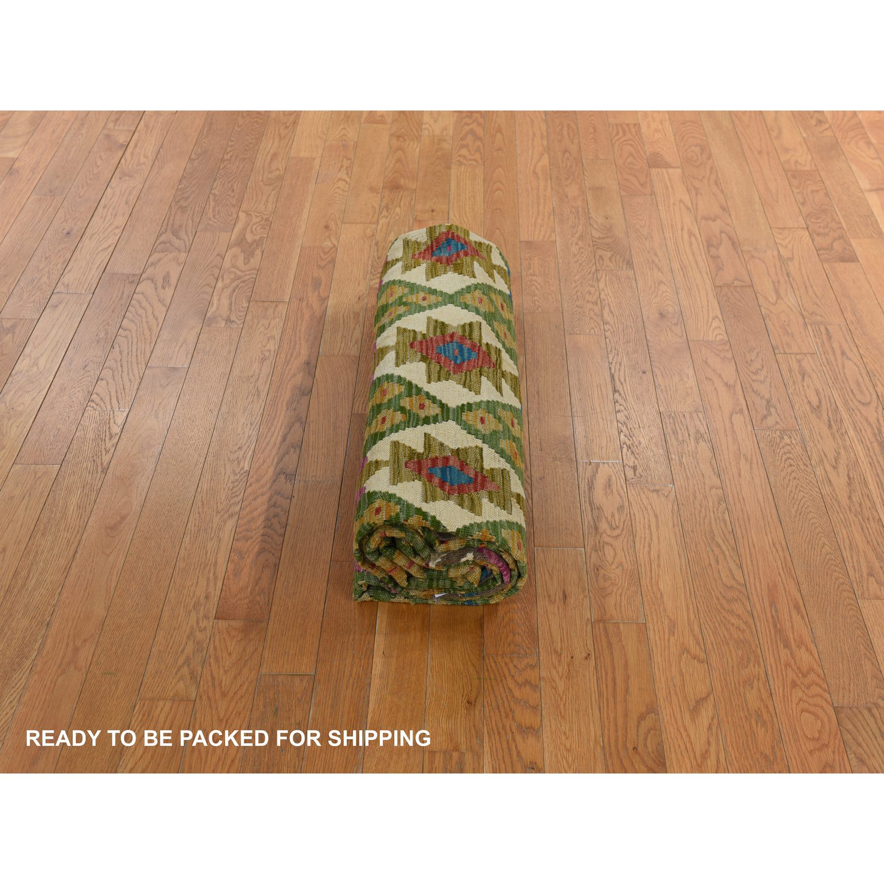 8'2"x9'6" Peanut Brown, Afghan Kilim with Colorful All Over Geometric Pattern, Pure Wool, Vegetable Dyes, Flat Weave, Hand Woven, Reversible, Oriental Rug Sh78343