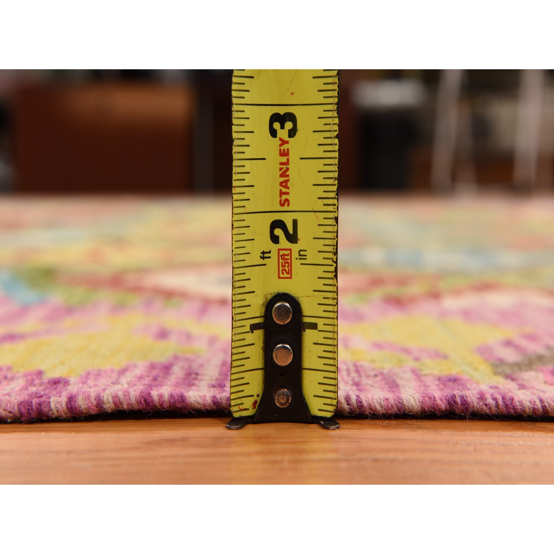 8'4"x9'10" Pickle Green, 100% Wool, Afghan Kilim with All Over Colorful Geometric Pattern, Natural Dyes, Flat Weave, Hand Woven, Reversible, Oriental Rug Sh78347