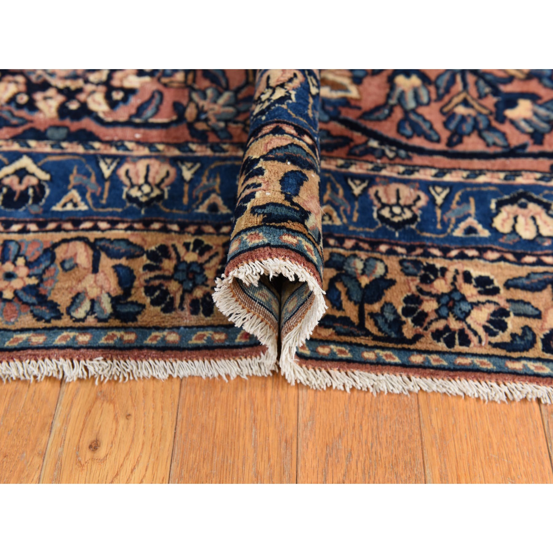 12'7"x19' Parchment Ivory, Antique Persian Kerman, Classic Garden All Over Flower Design, Soft Colors, Clean, Sides and Ends Professionally Secured, Soft, Evenly Worn, 100% Wool, Hand Knotted, Oversized, Oriental Rug Sh78349